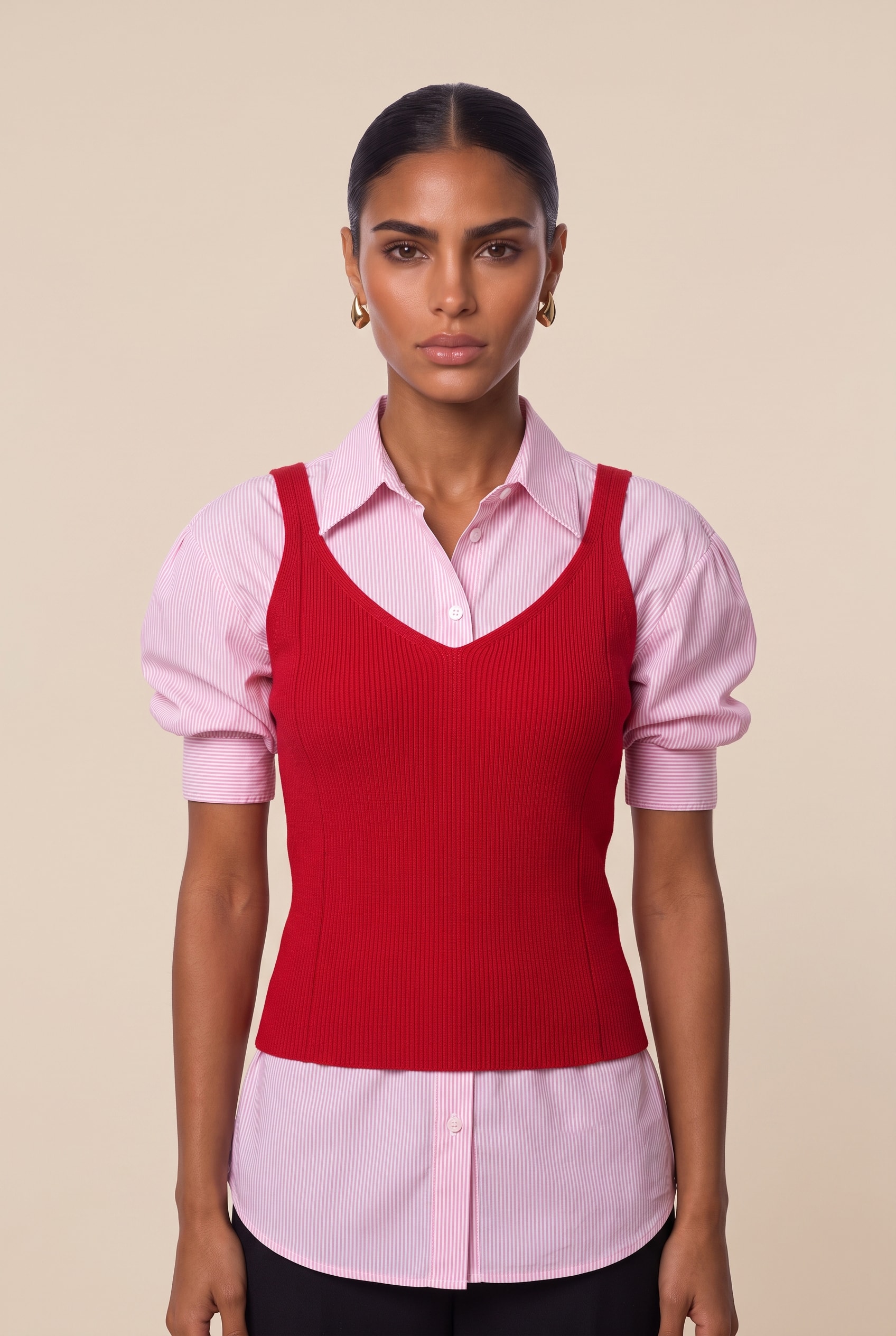 Regata Tricot Decote v Vermelho
