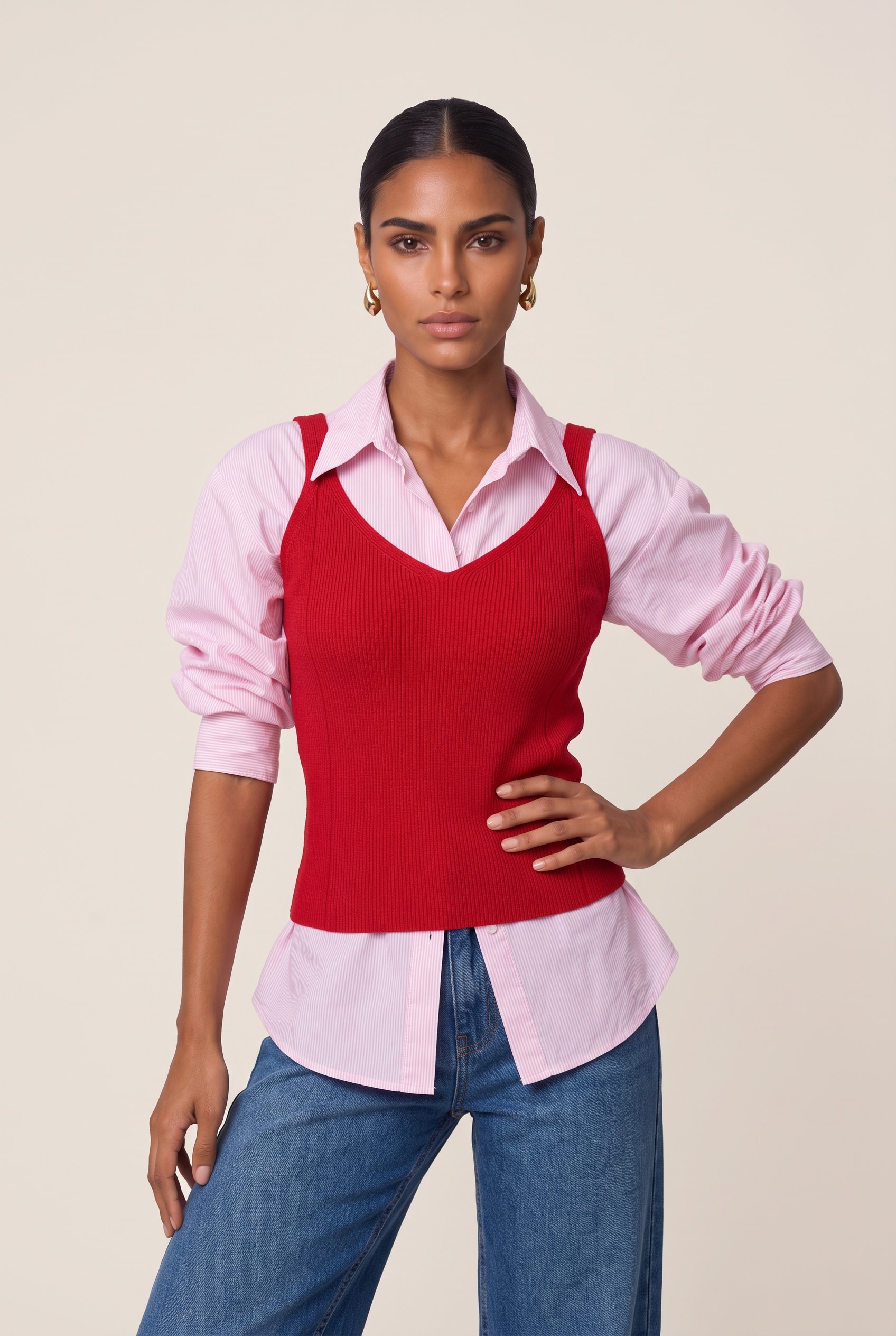 Regata Tricot Decote v Vermelho