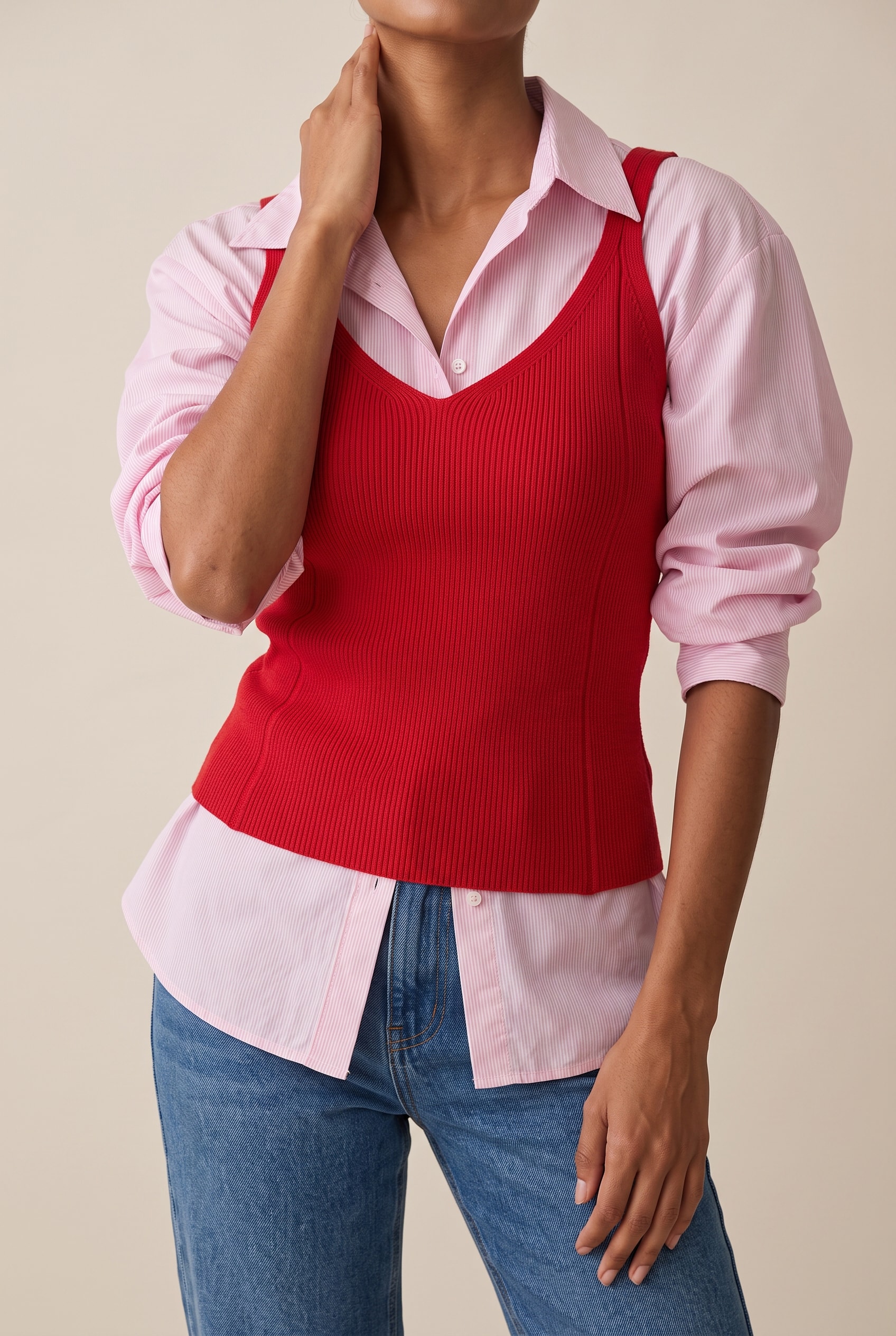 Regata Tricot Decote v Vermelho