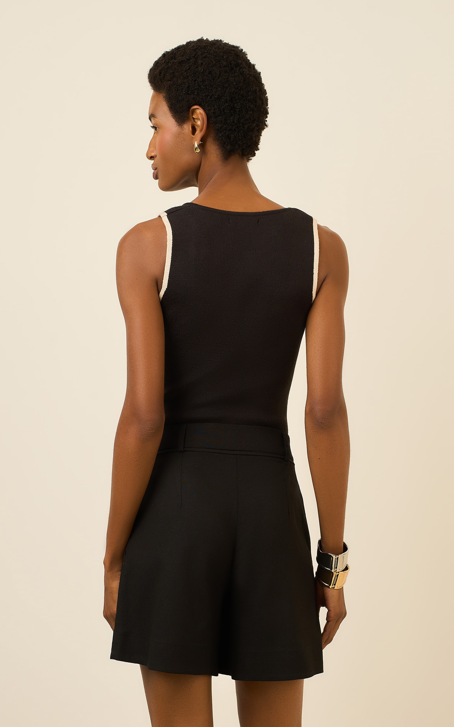 Regata Tricot Duo Color Preto/Rafia