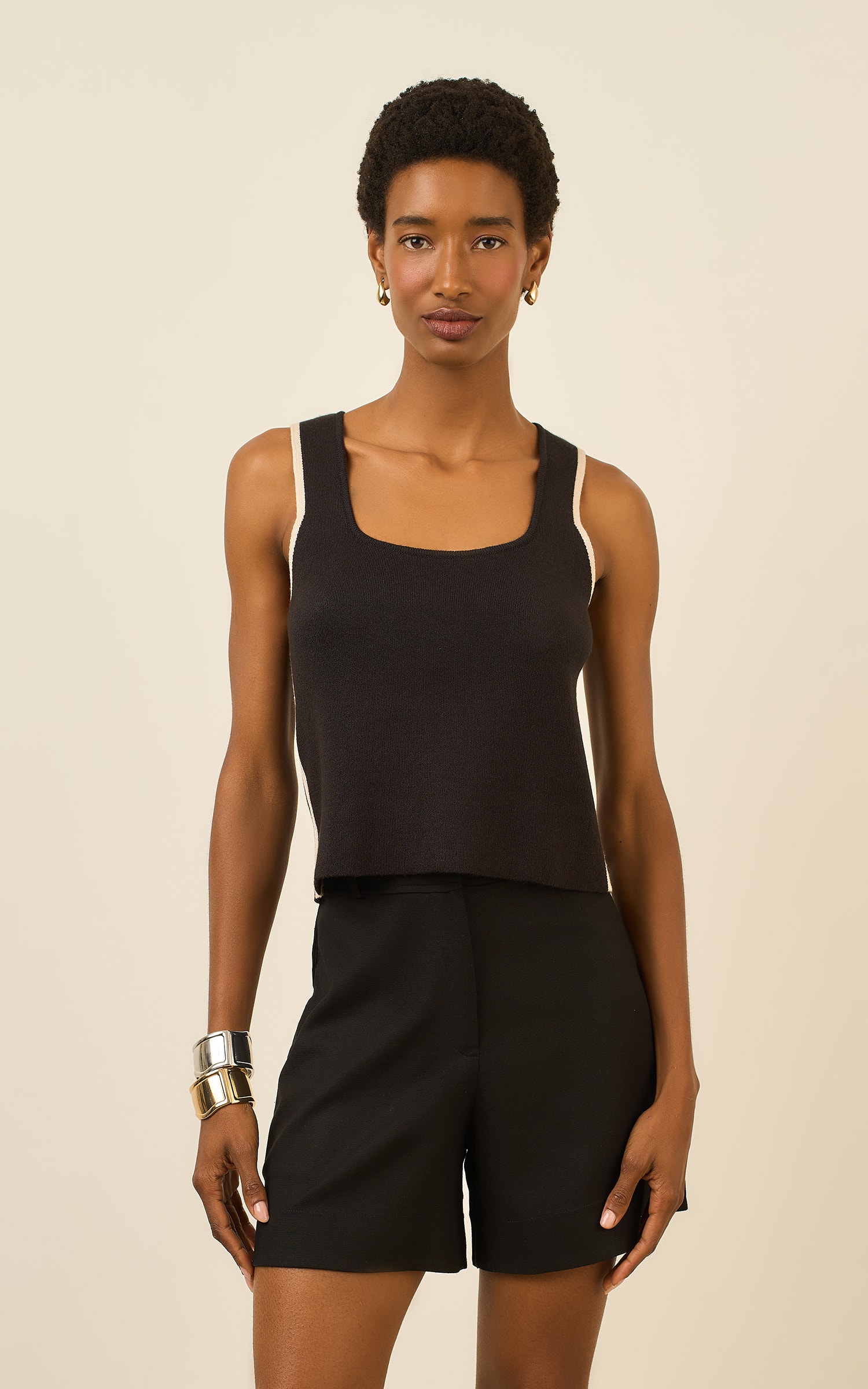 Regata Tricot Duo Color Preto/Rafia
