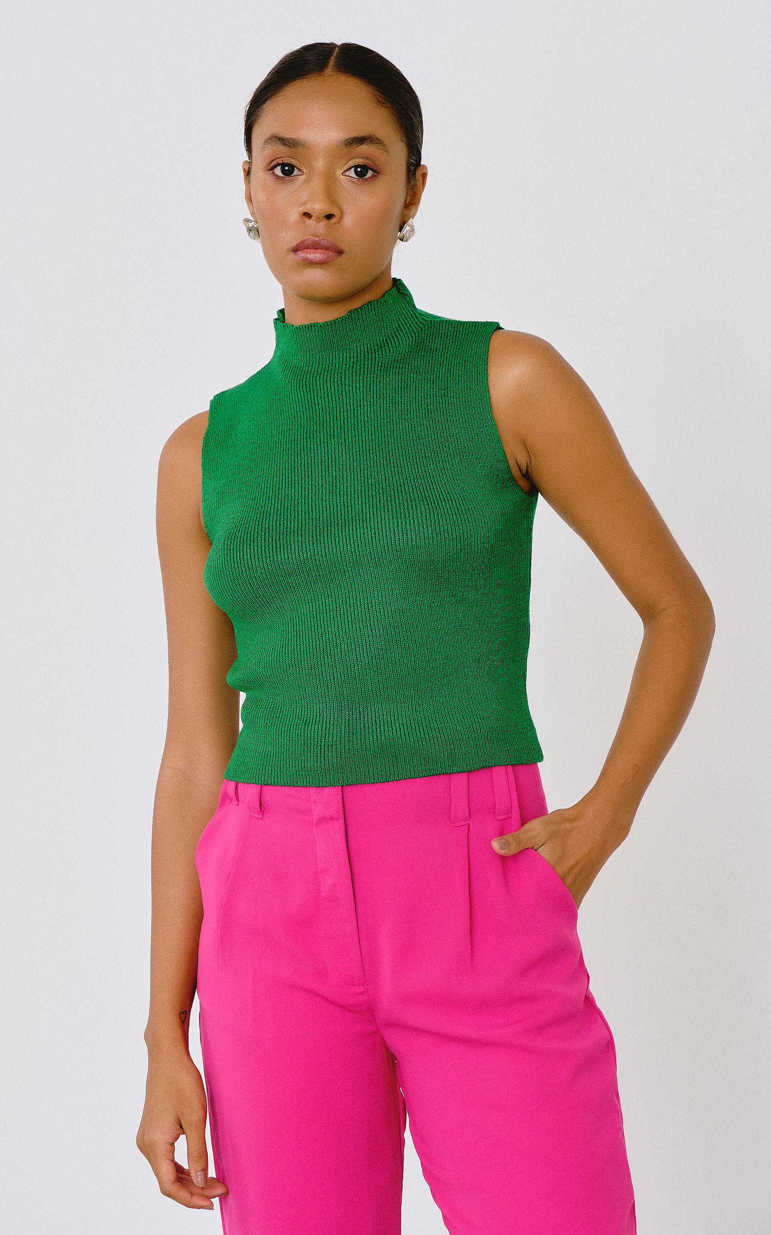 Regata Tricot Gola Alta Verde Bandeira