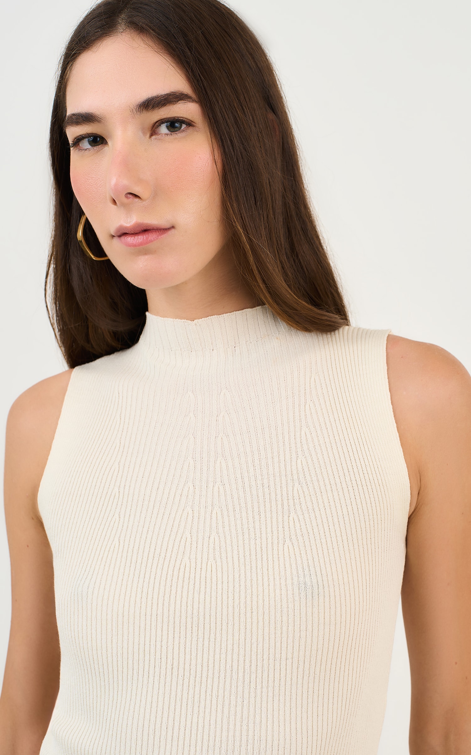Regata Tricot Gola Canelada Off White