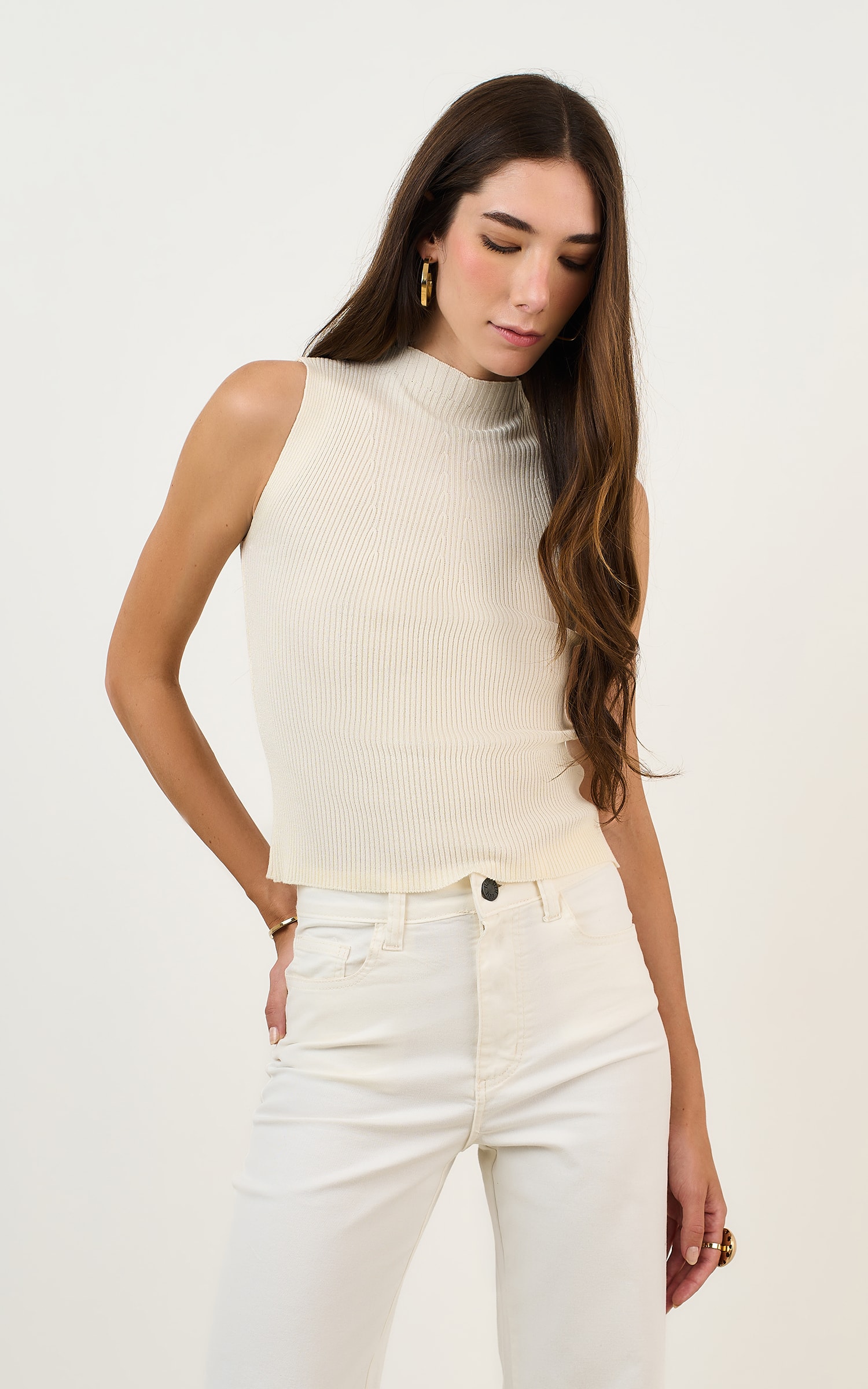 Regata Tricot Gola Canelada Off White