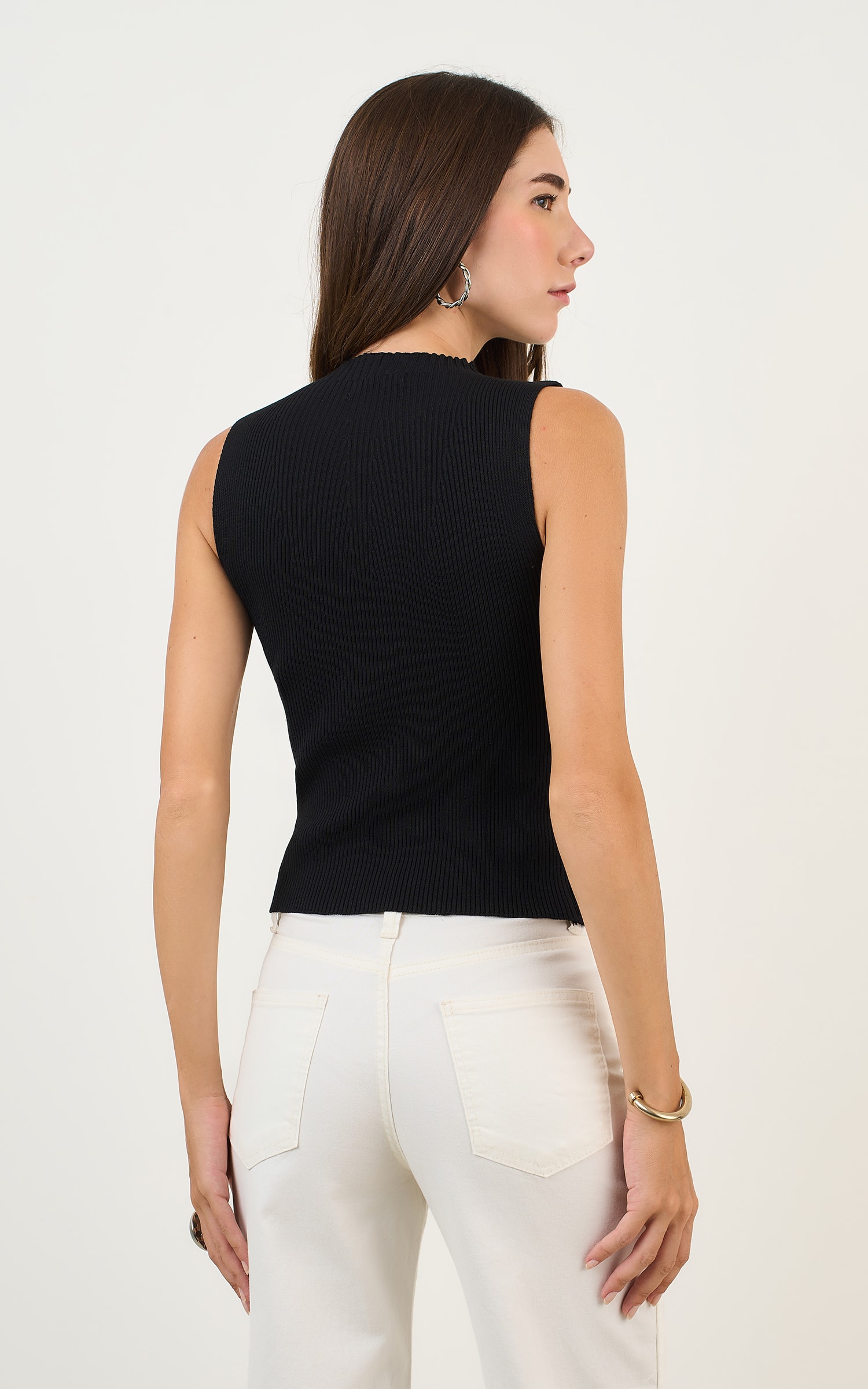 Regata Tricot Gola Canelada Preto