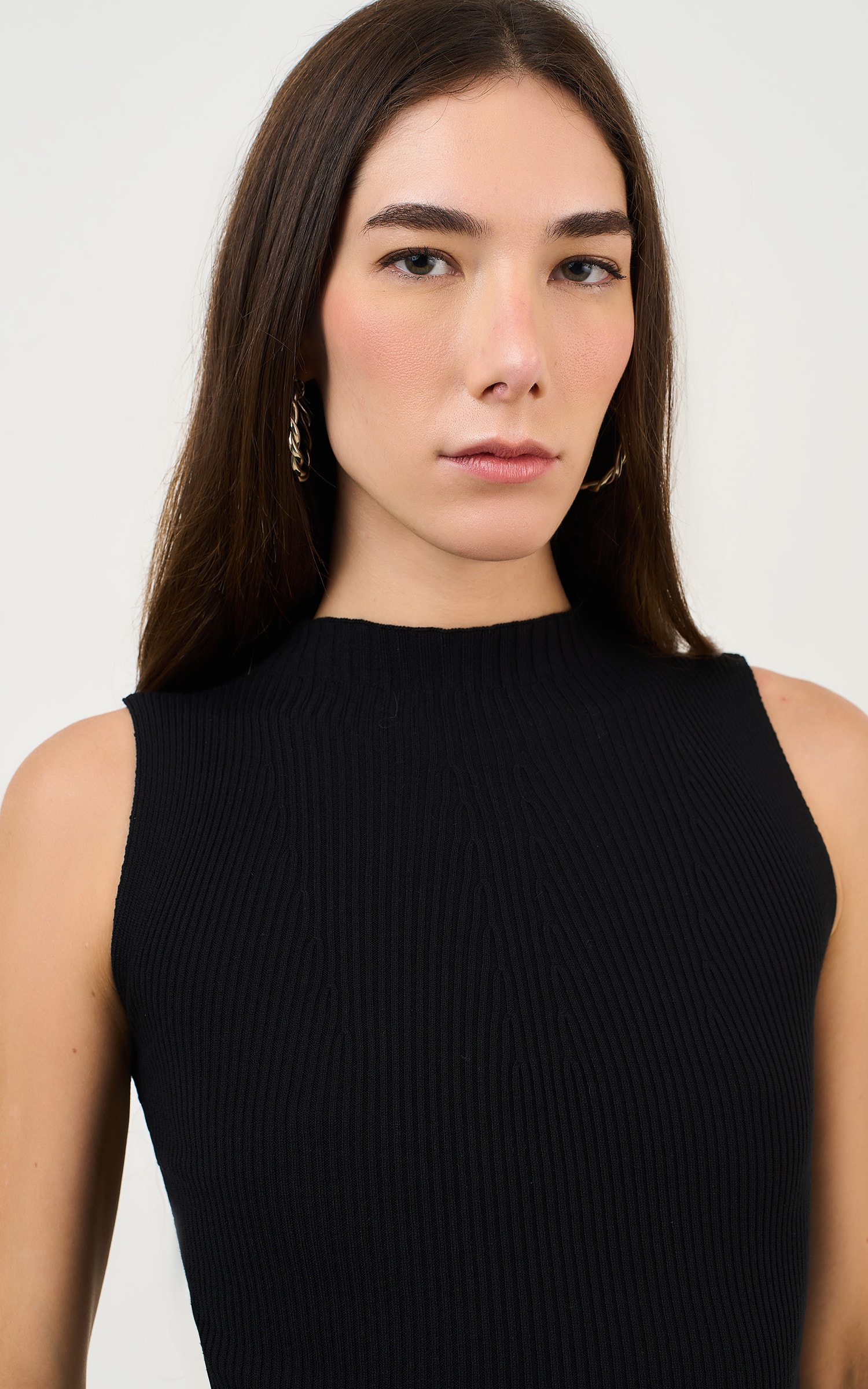 Regata Tricot Gola Canelada Preto