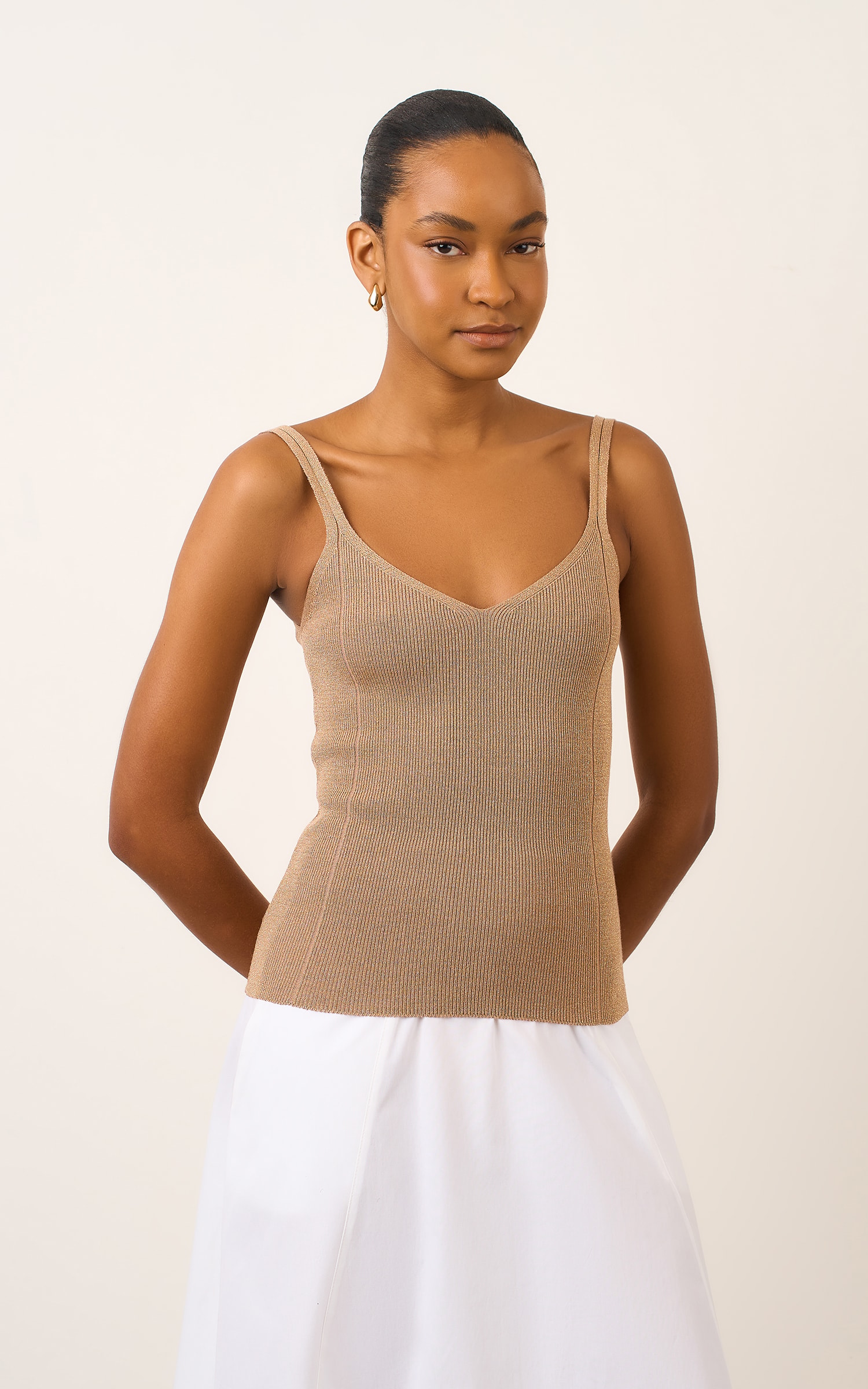 Regata Tricot Lurex Bege/Dourado