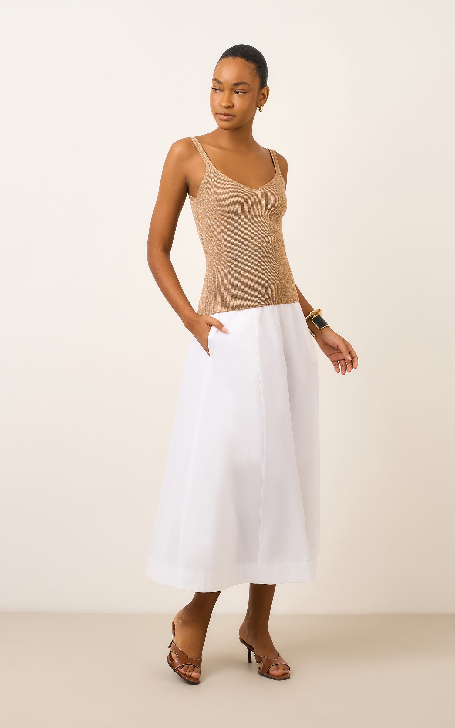 Regata Tricot Lurex Bege/Dourado
