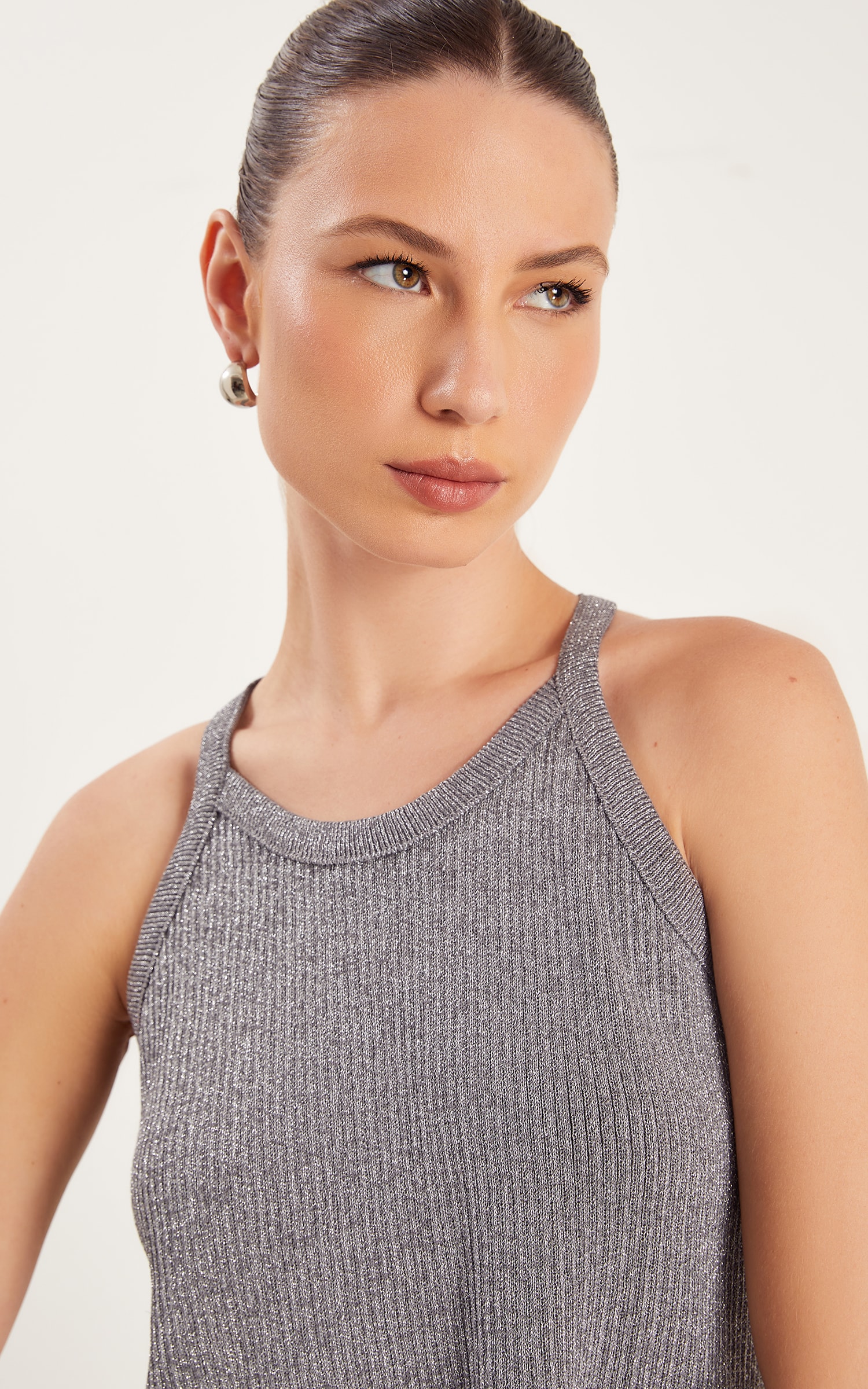 Regata Tricot Lurex Brilho Prata