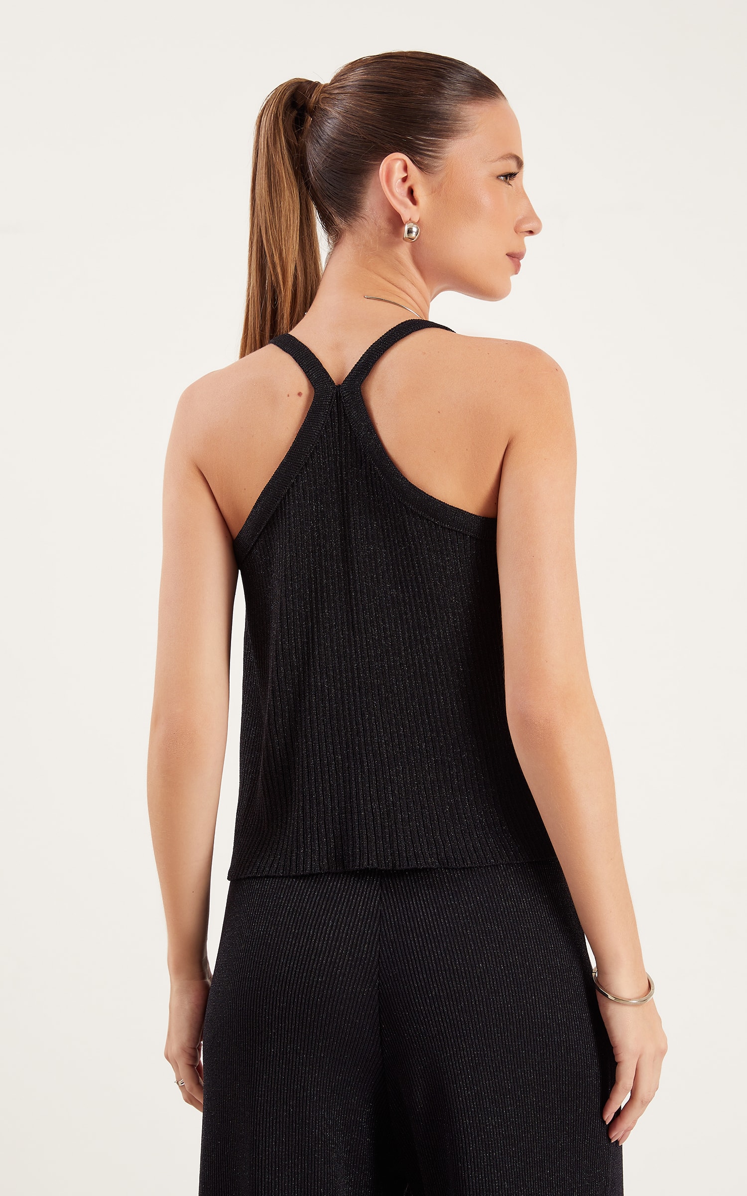 Regata Tricot Lurex Brilho Preto