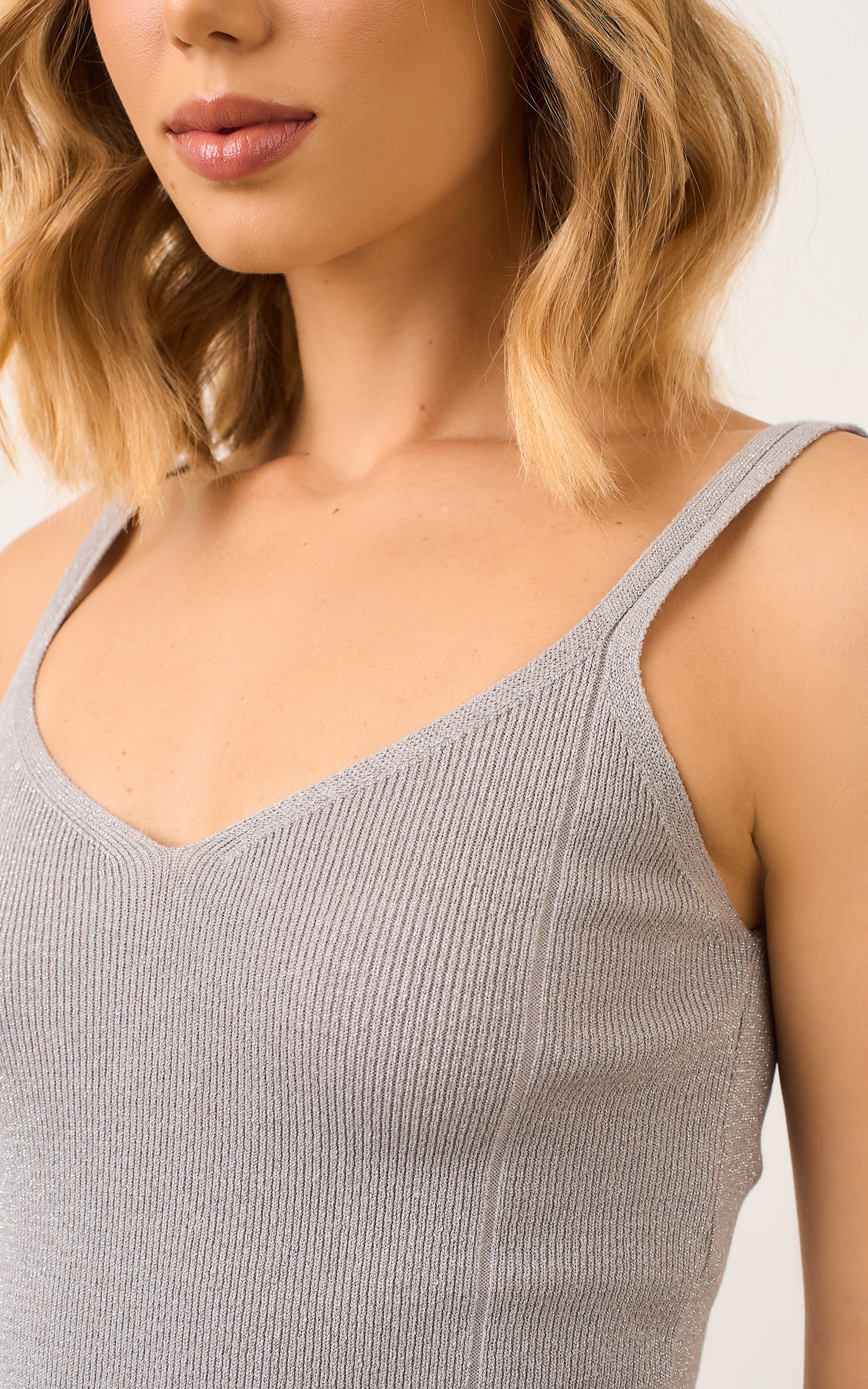 Regata Tricot Lurex Cinza/Prata