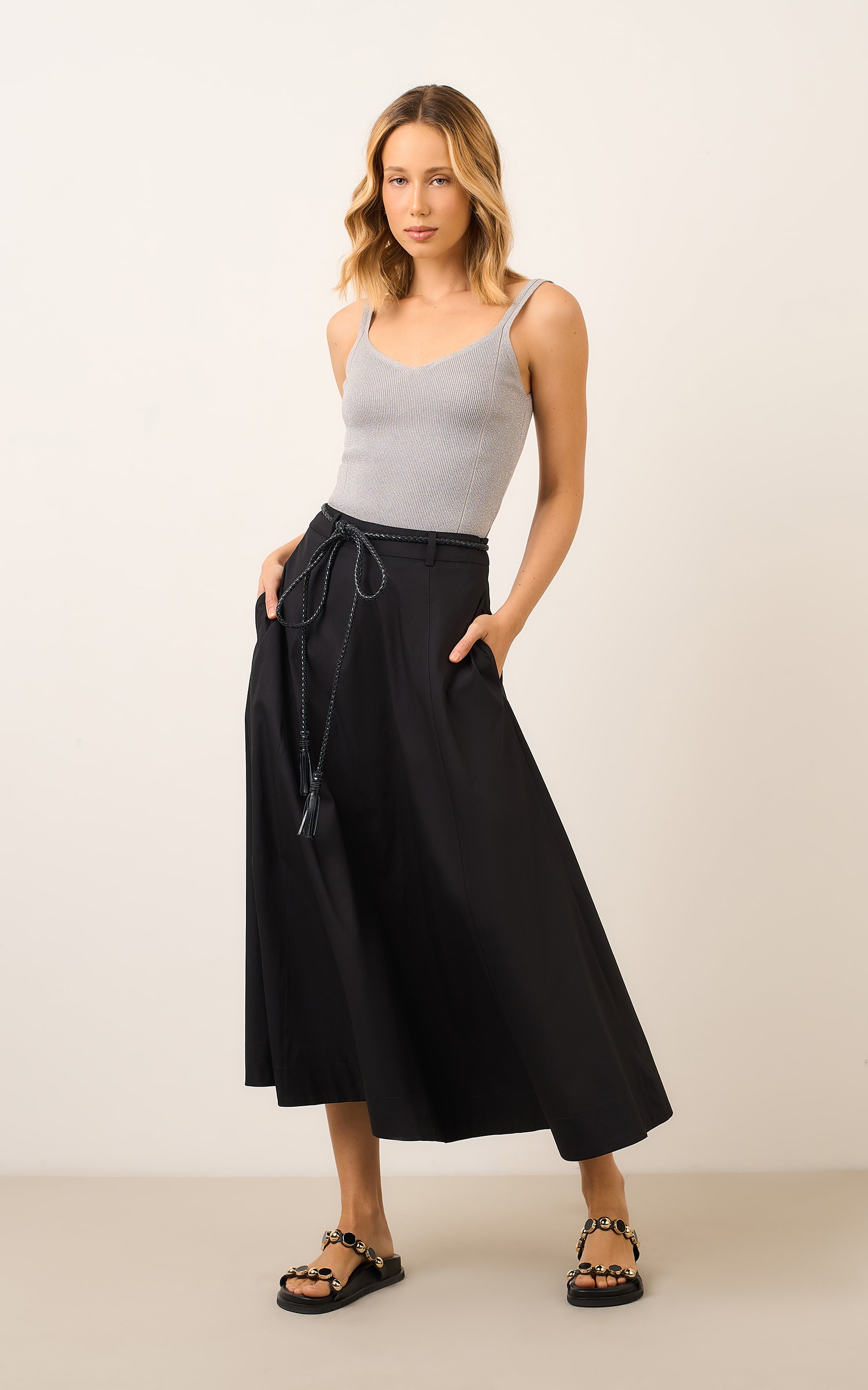 Regata Tricot Lurex Cinza/Prata