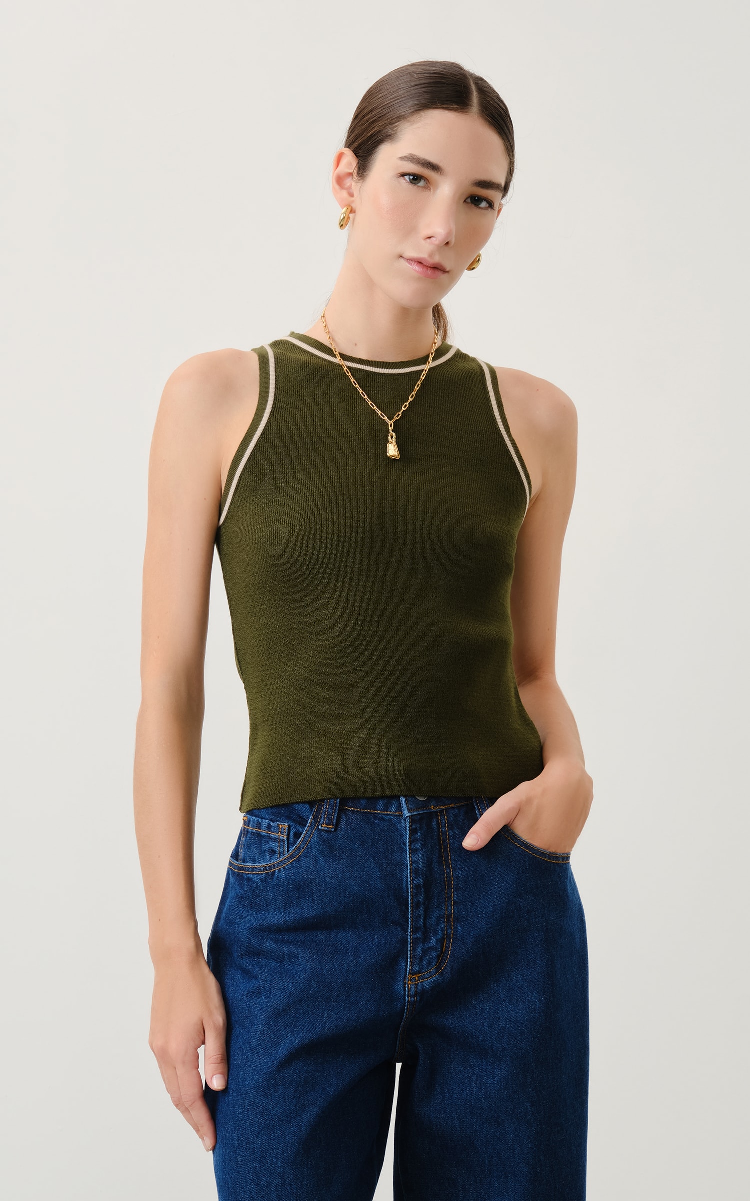 Regata Tricot Nadador Verde Musgo