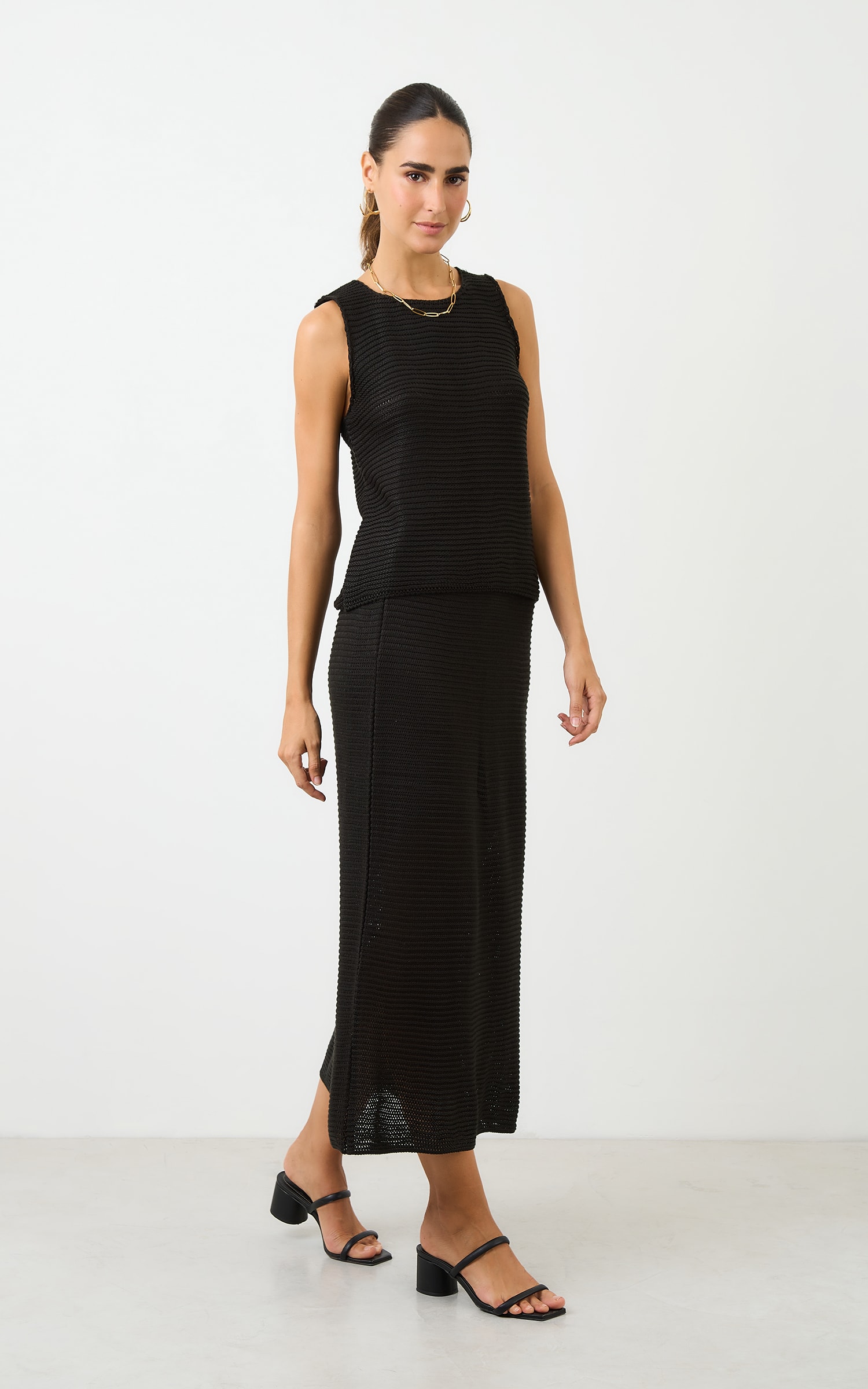 Regata Tricot Nervuras Preto