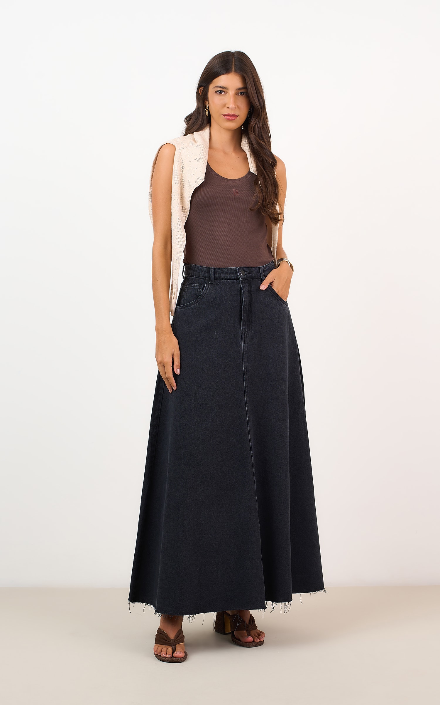 Saia Black Jeans Evasê Jeans Black
