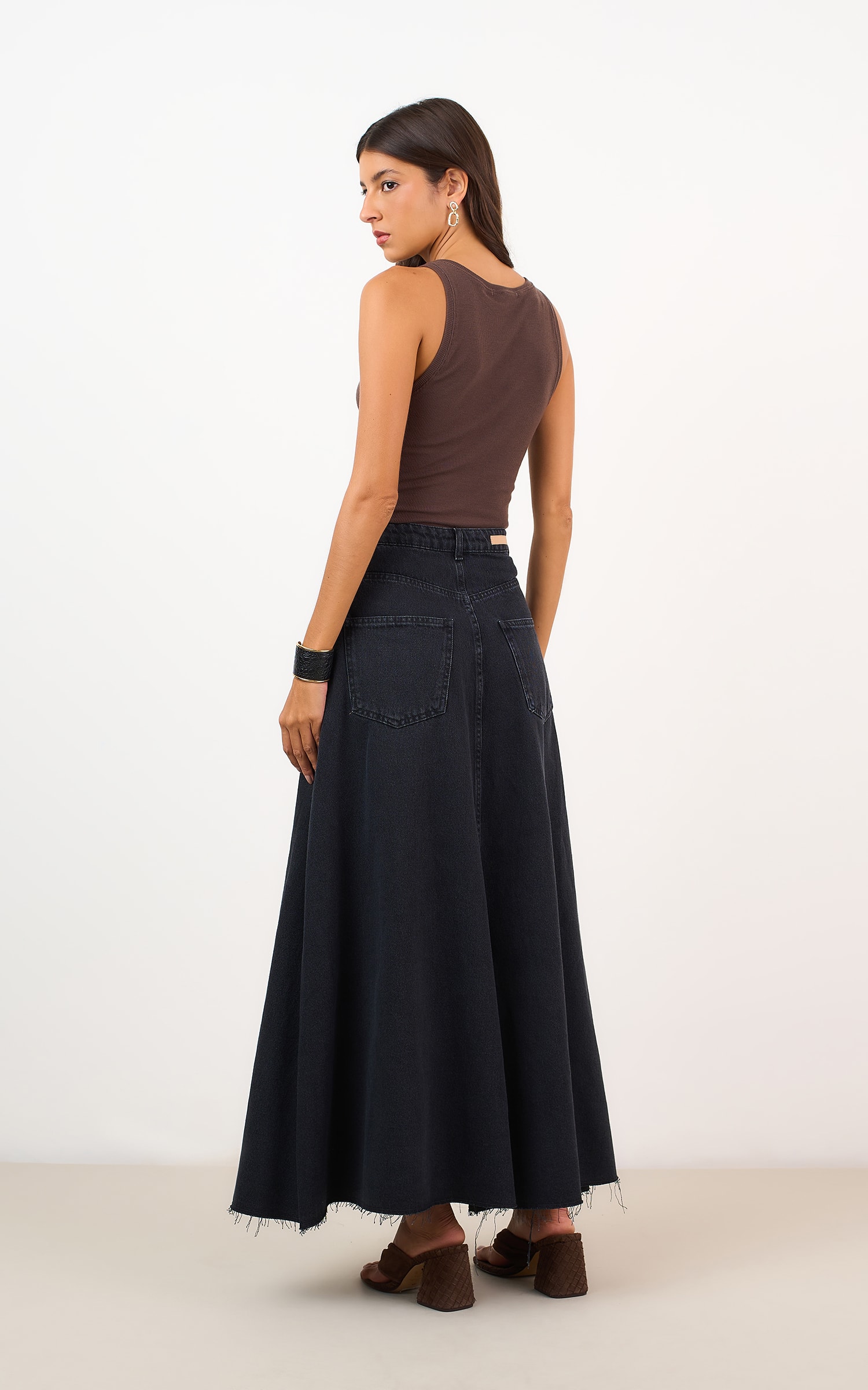 Saia Black Jeans Evasê Jeans Black