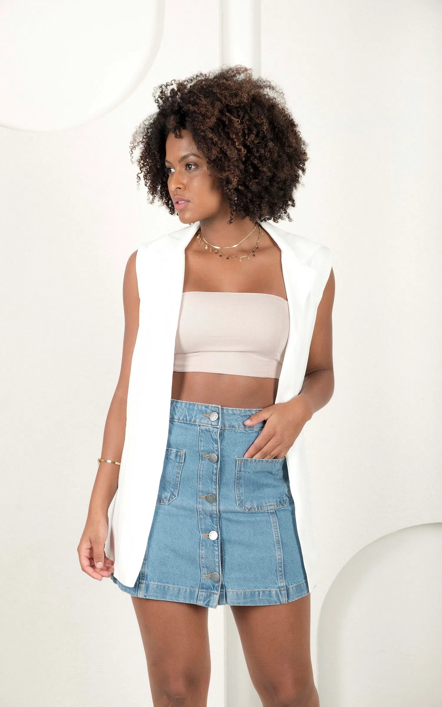 Saia Botões Jeans