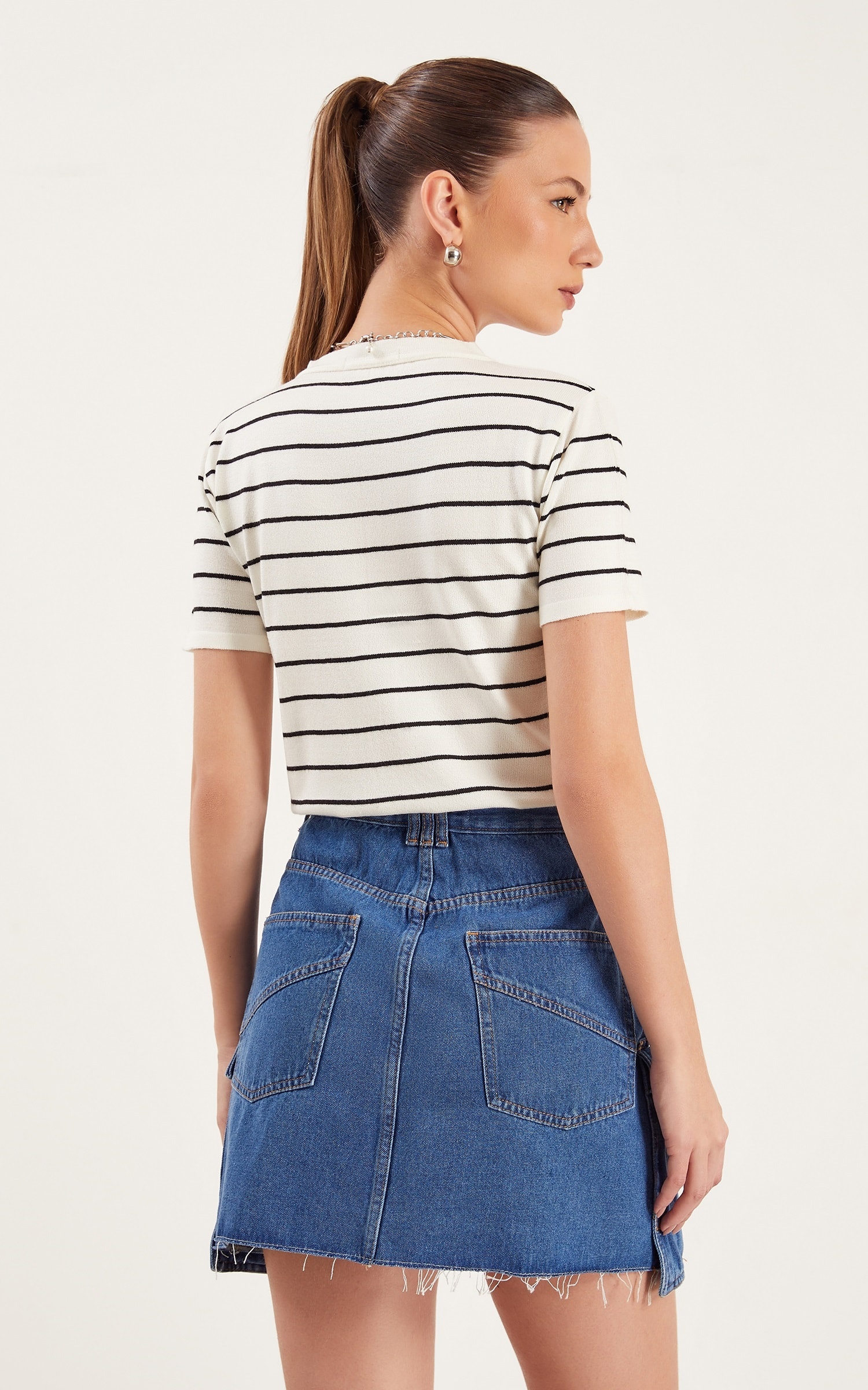 Saia Cargo Jeans Médio