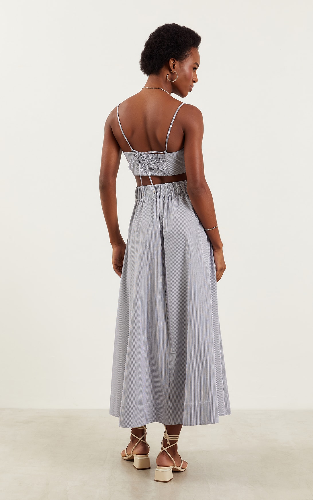 Saia Cropped Listras Marinho/Off