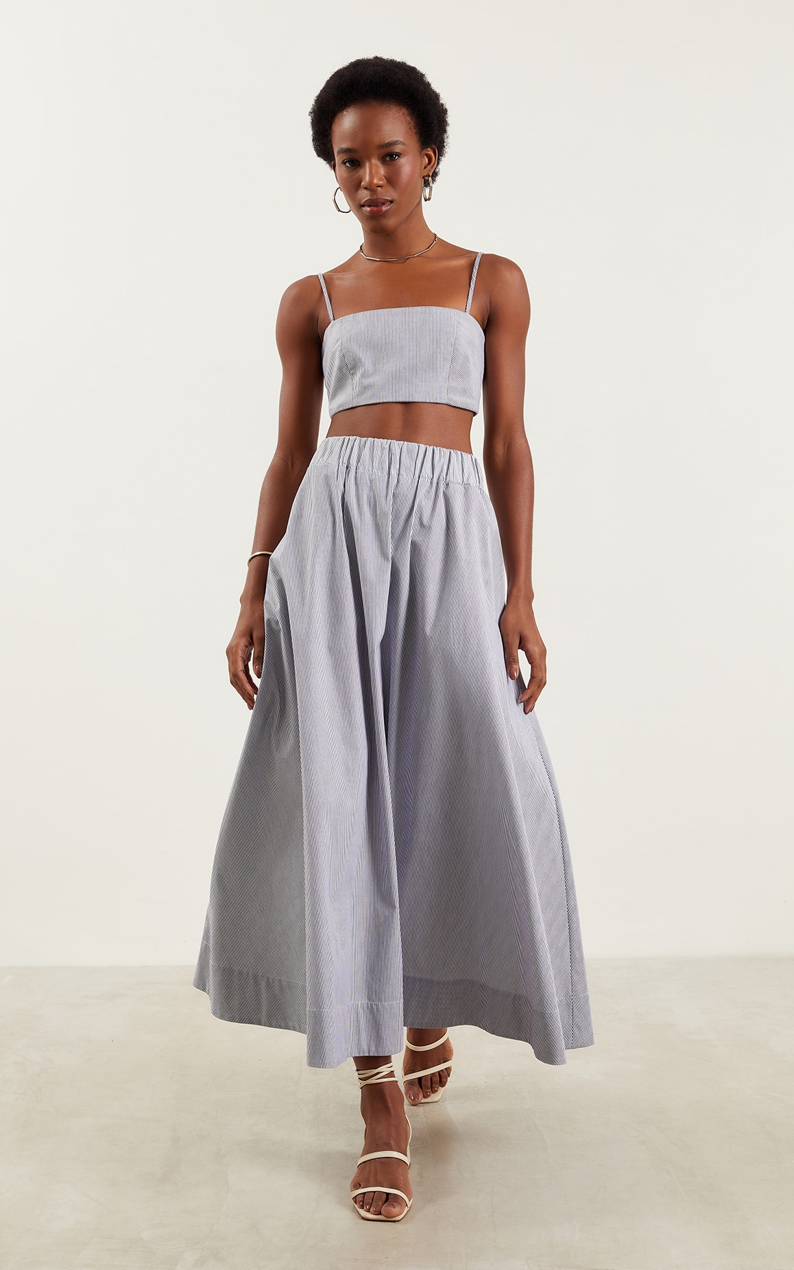 Saia Cropped Listras Marinho/Off