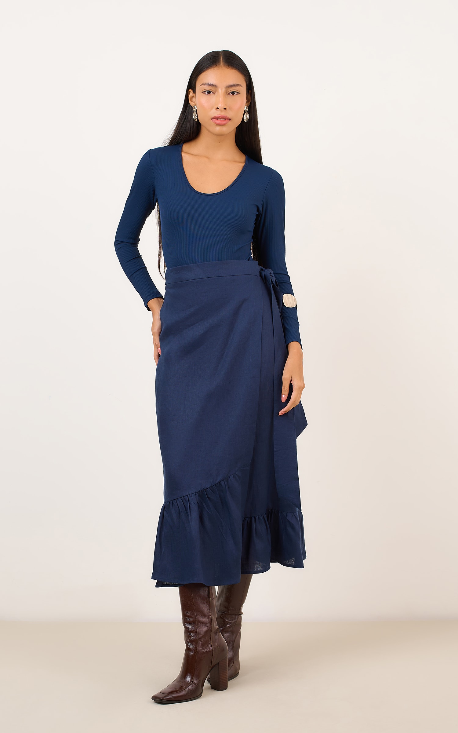 Saia Cropped Lungo Marinho