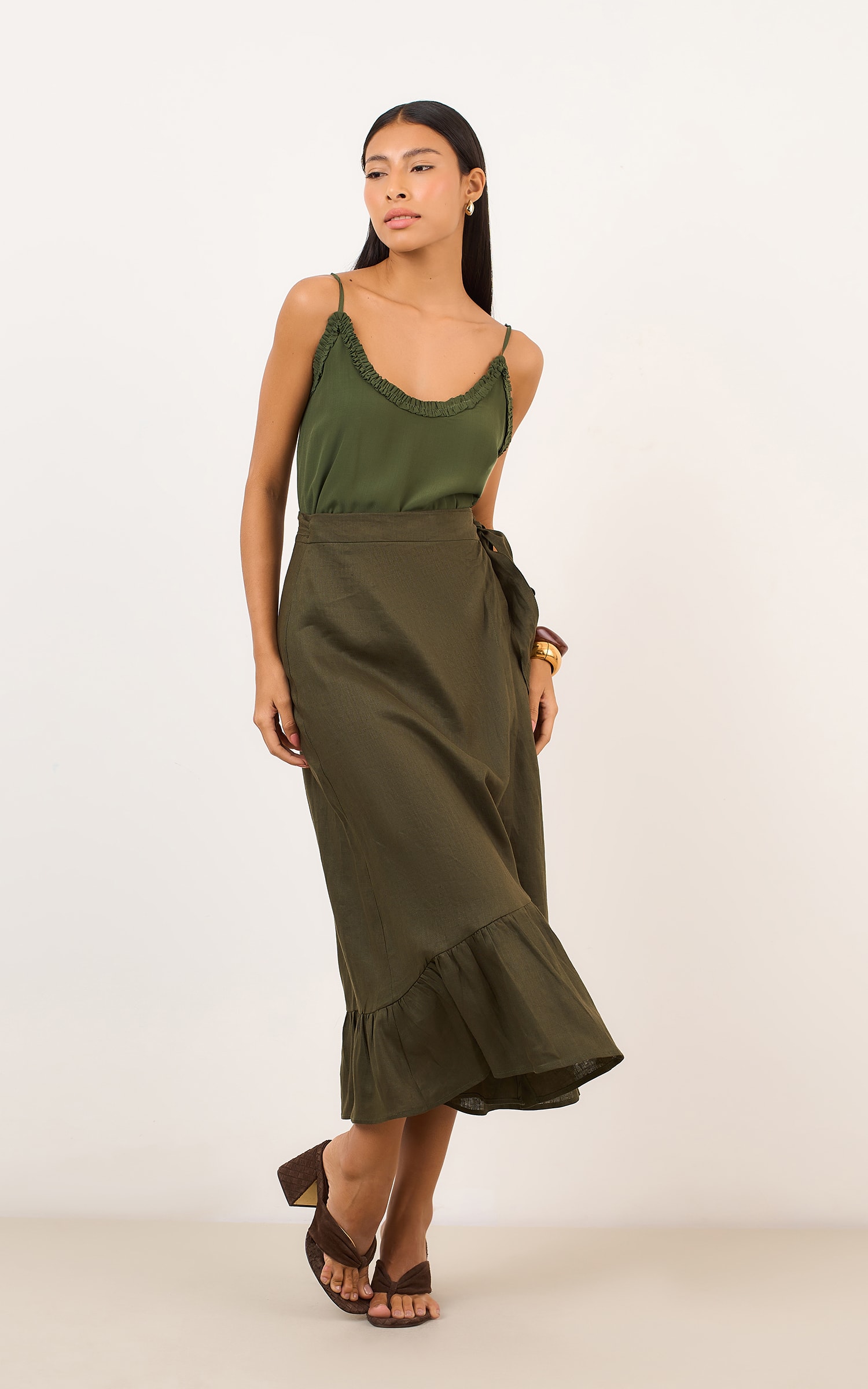 Saia Cropped Lungo Verde Musgo