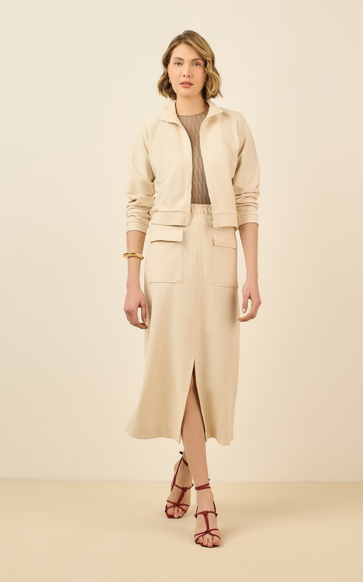 Saia Cropped Moleton Ring Off White