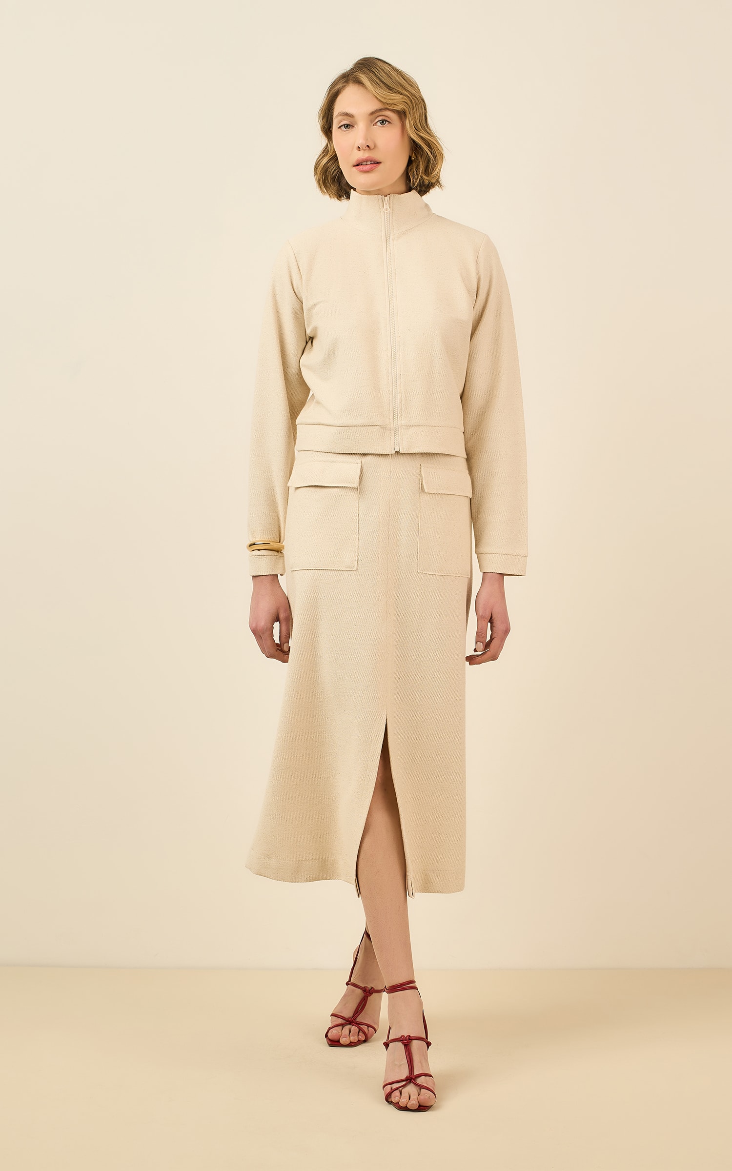 Saia Cropped Moleton Ring Off White