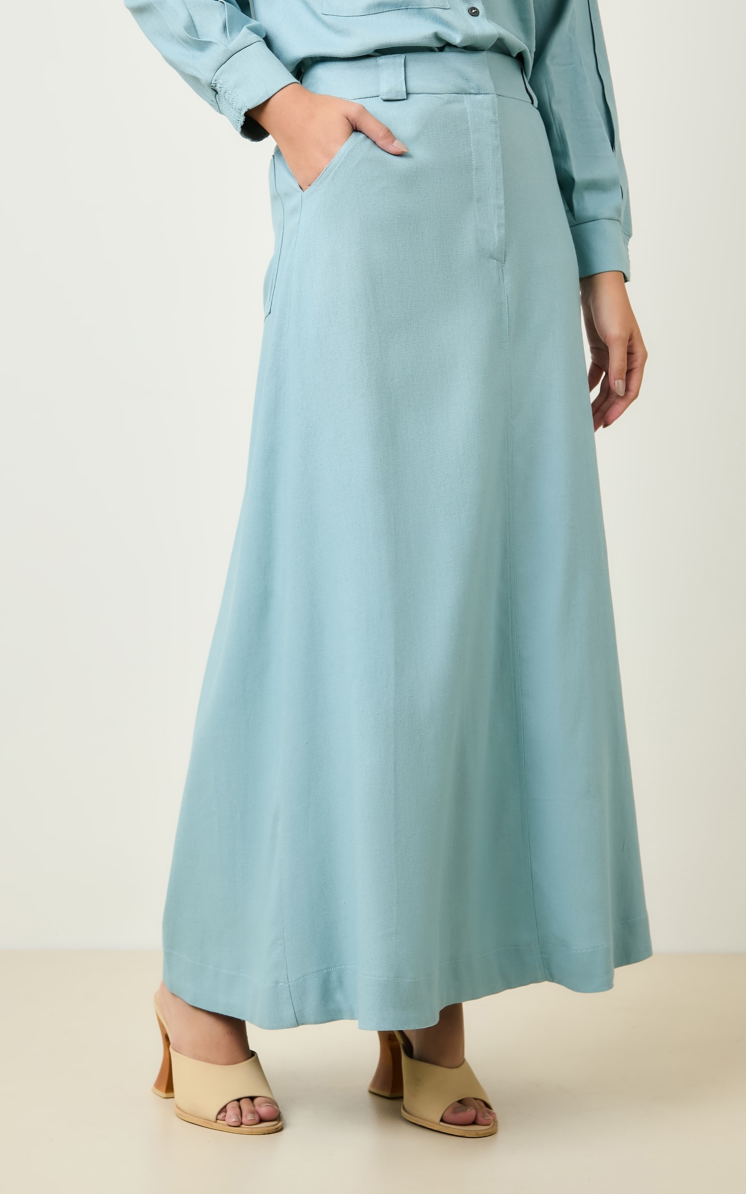Saia Cropped Pespontos Ipanema Azul Sereno