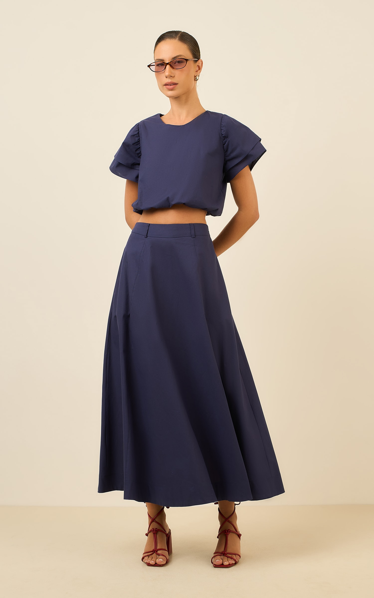 Saia Cropped Recortes Poetic Marinho