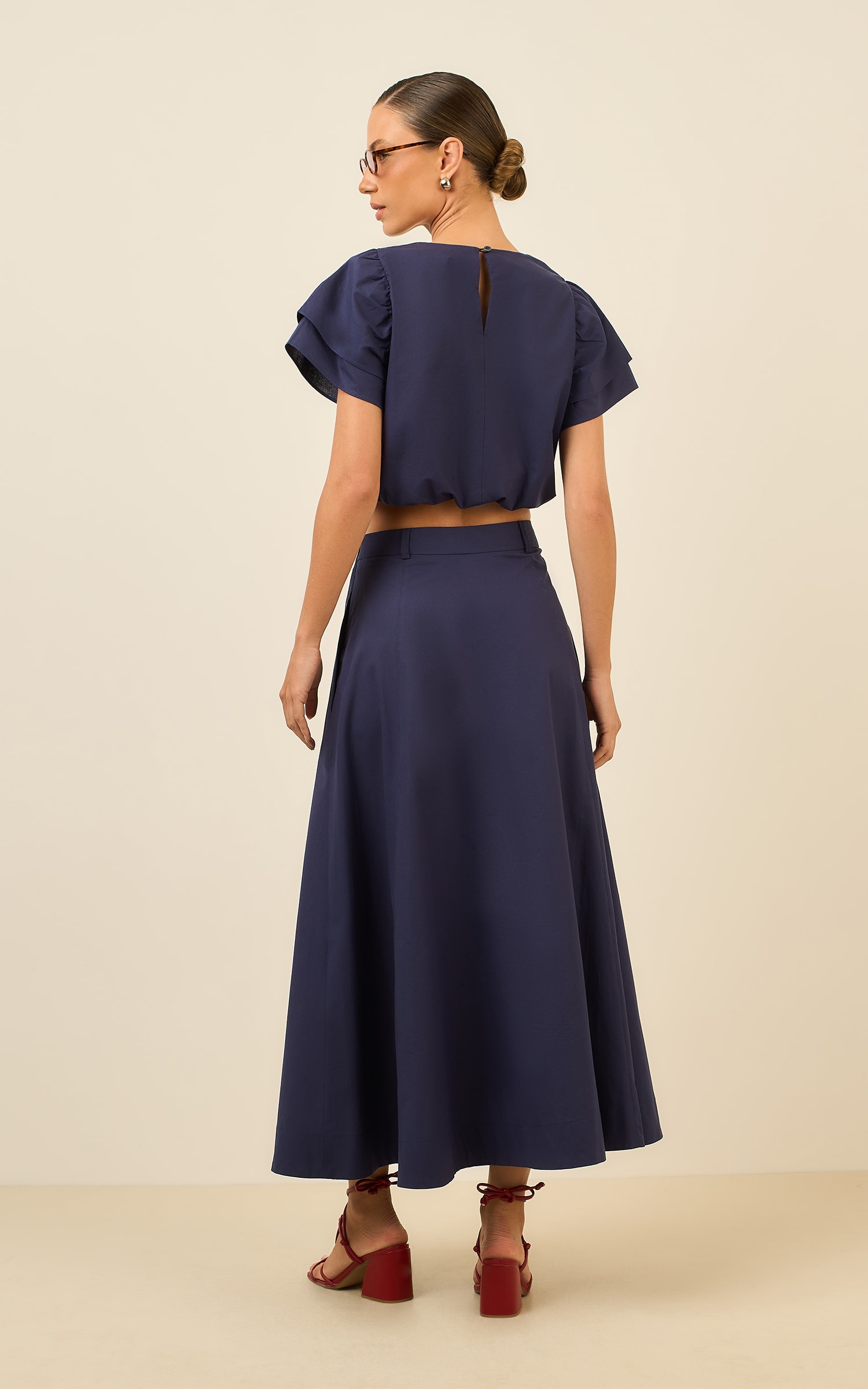 Saia Cropped Recortes Poetic Marinho