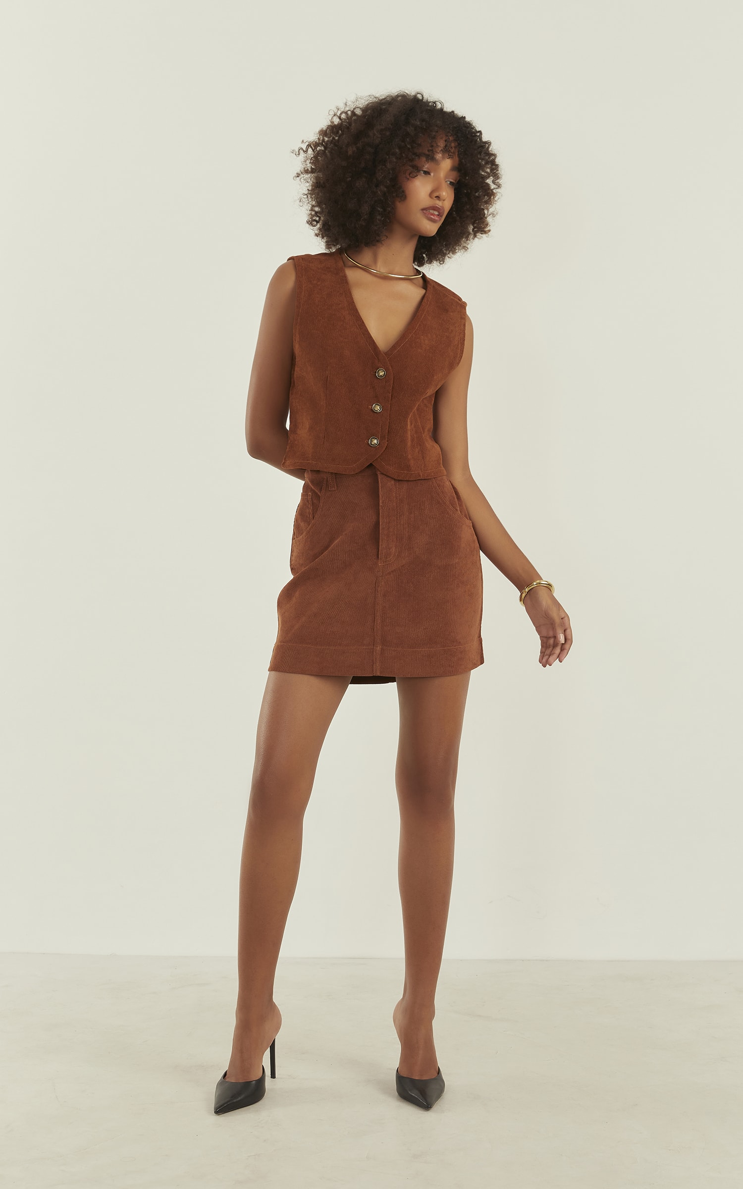 Saia Jade Cotelê Caramelo