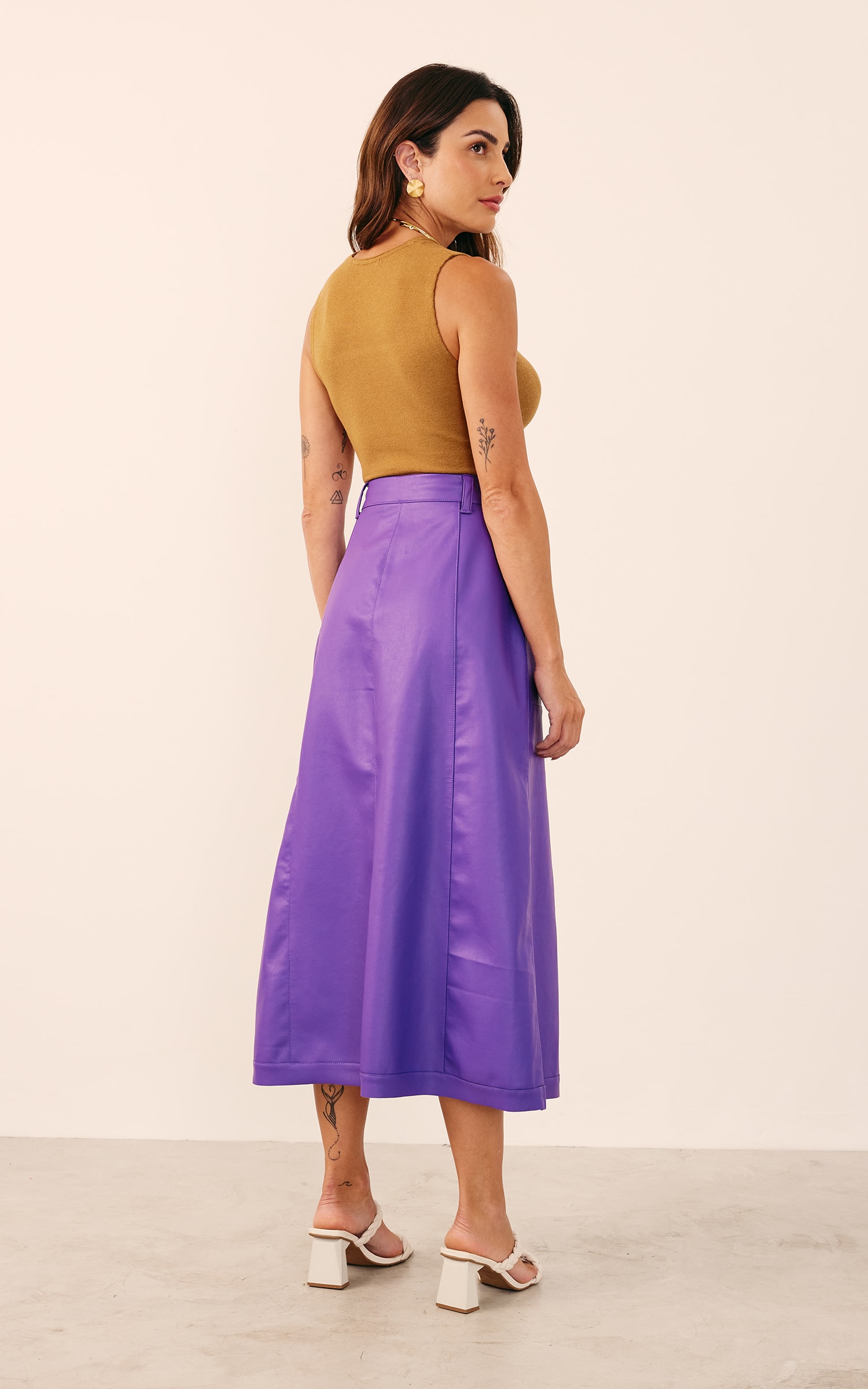 Saia Like Leather Midi Roxo