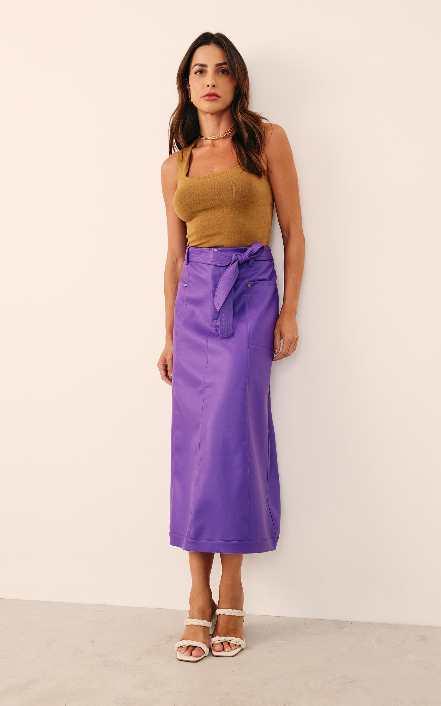 Saia Like Leather Midi Roxo