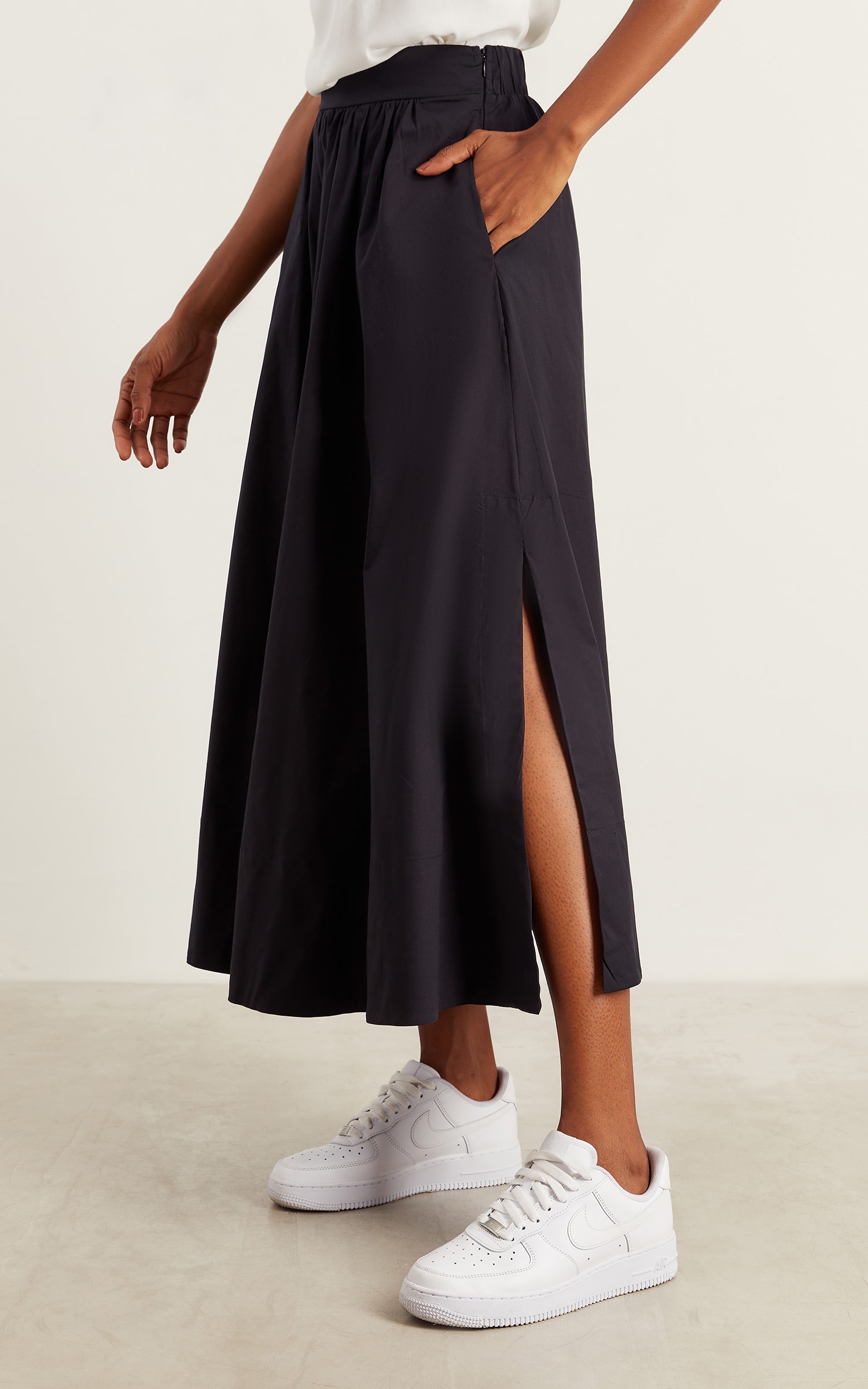 Saia Longa Franzida Preto