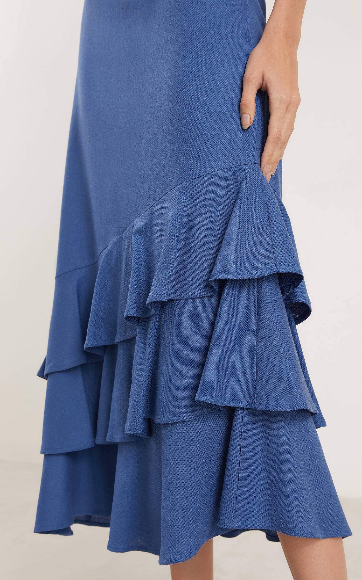 Saia Midi Aldeia Babados Azul Denim