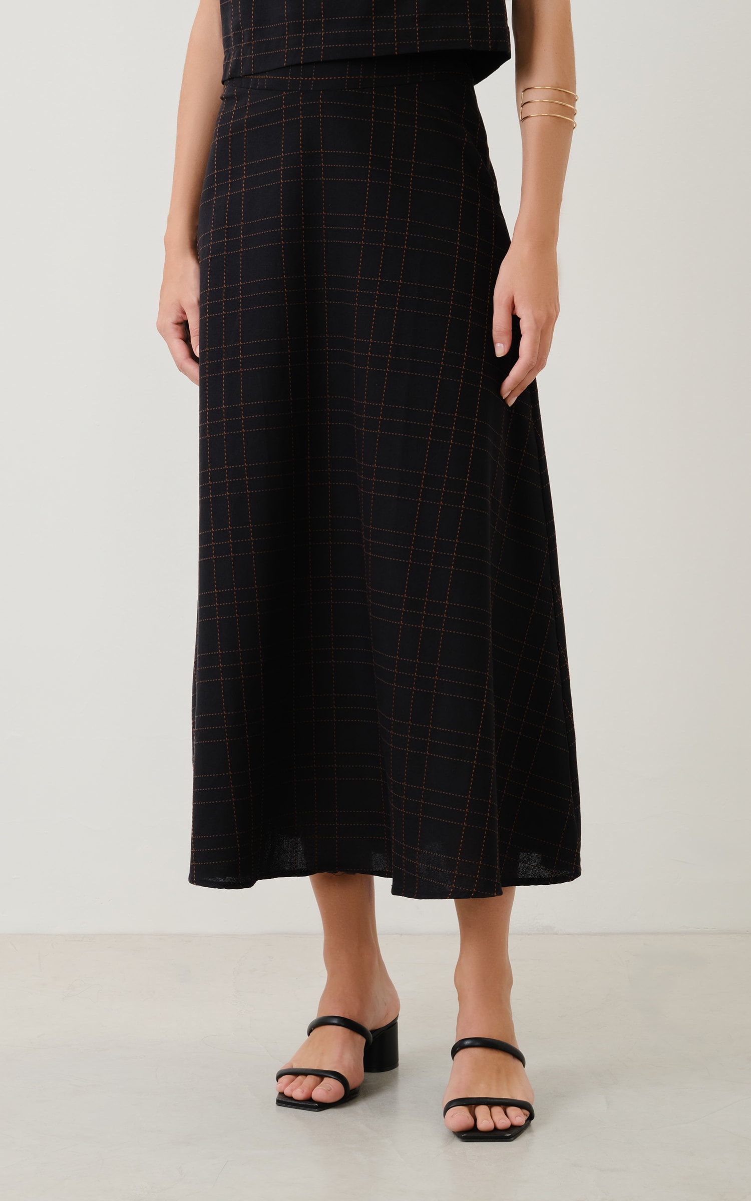 Saia Midi Canela Preto