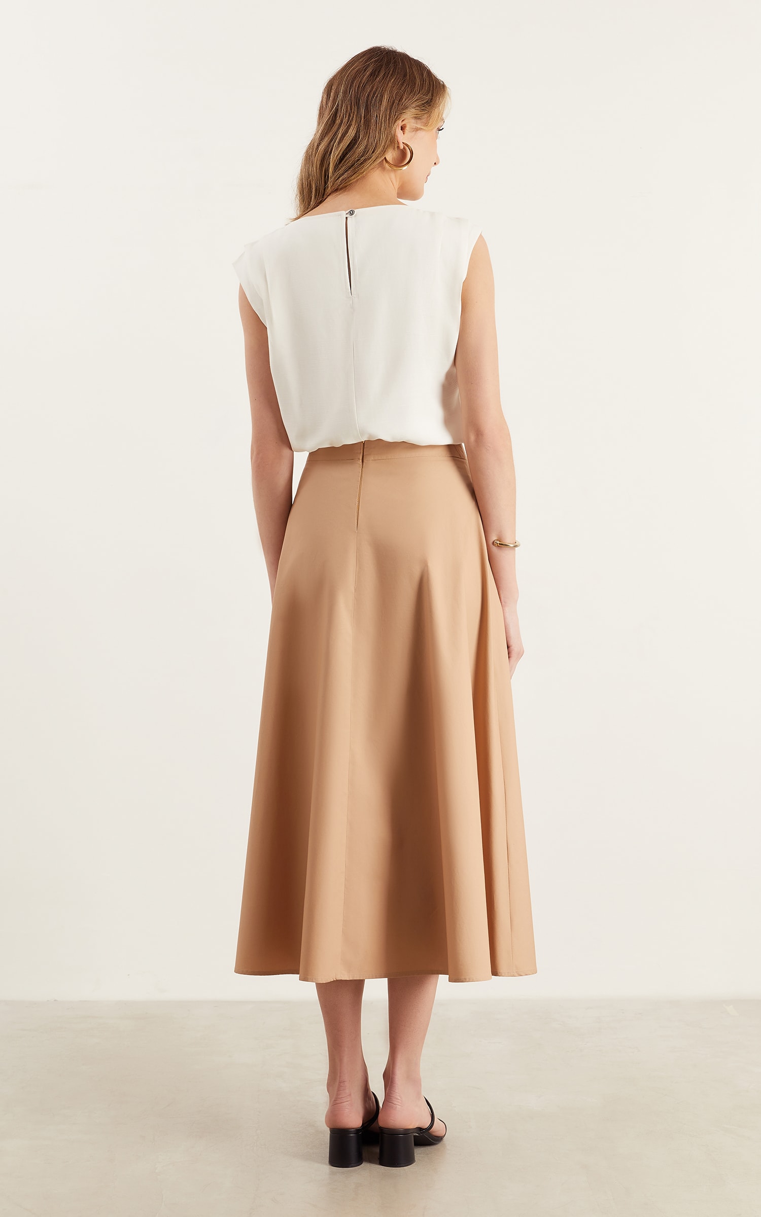 Saia Midi Cotton Caqui