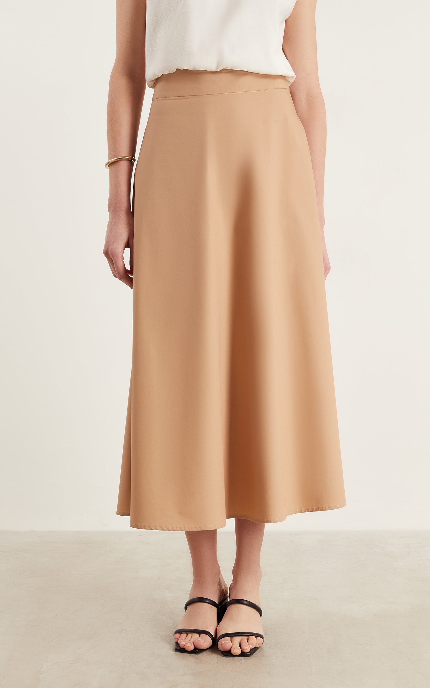 Saia Midi Cotton Caqui