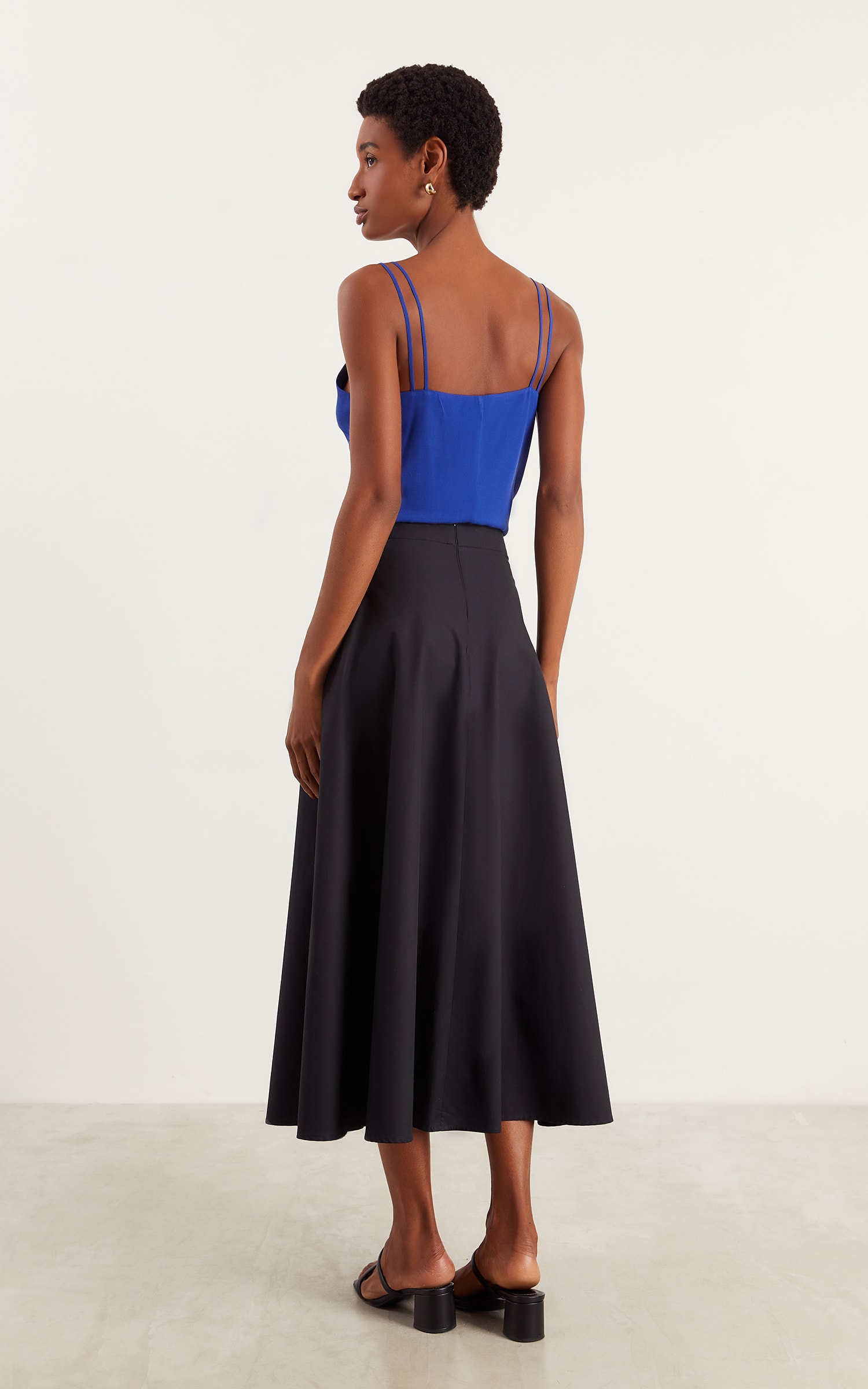 Saia Midi Cotton Preto