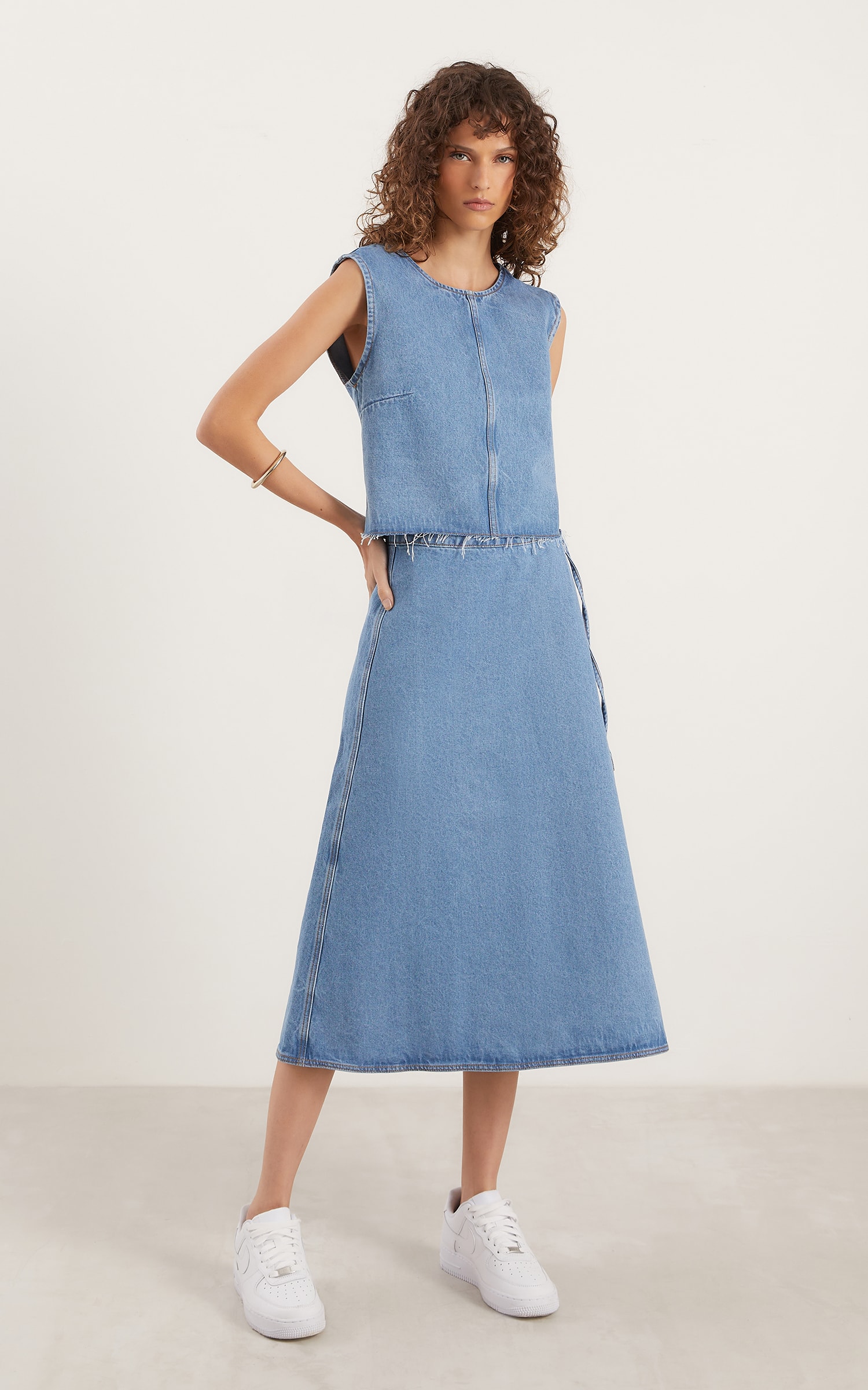 Saia Midi Envelope Jeans Médio