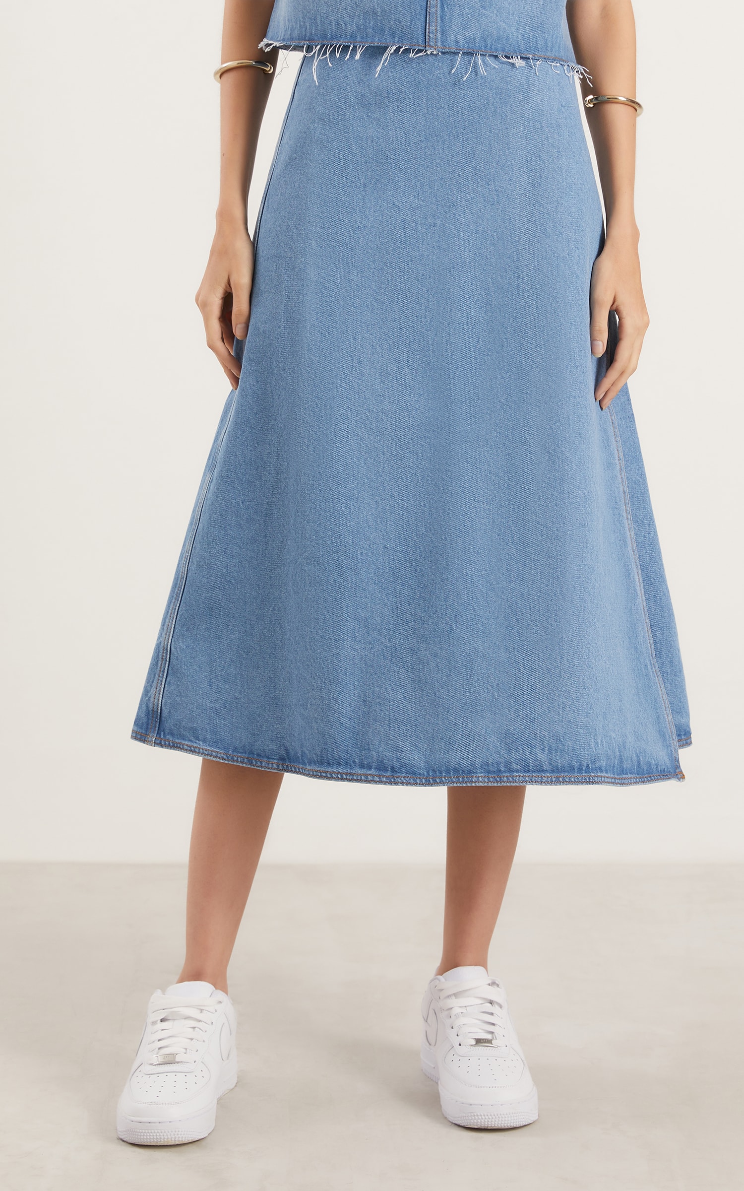 Saia Midi Envelope Jeans Médio