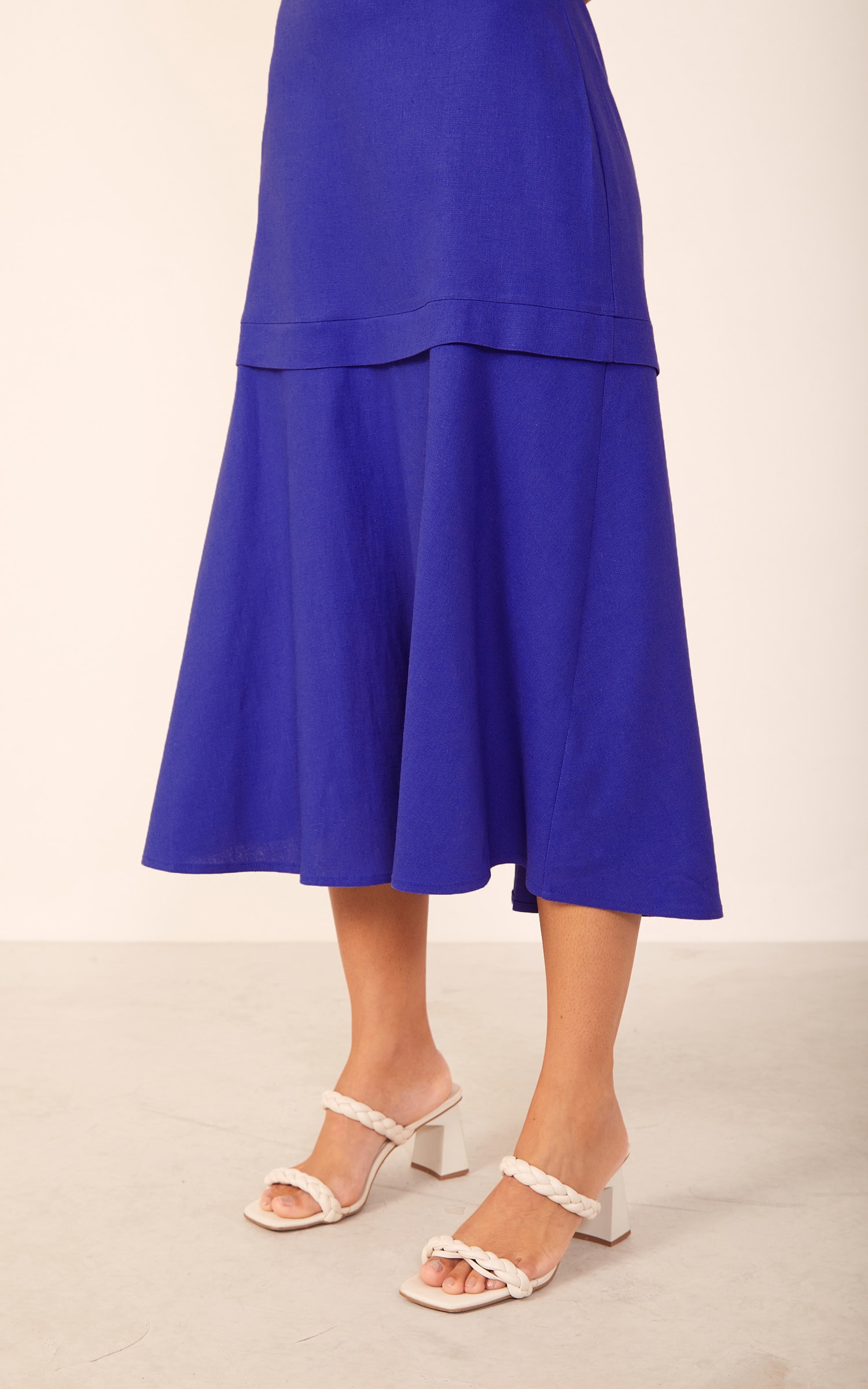 Saia Midi Linho Azul