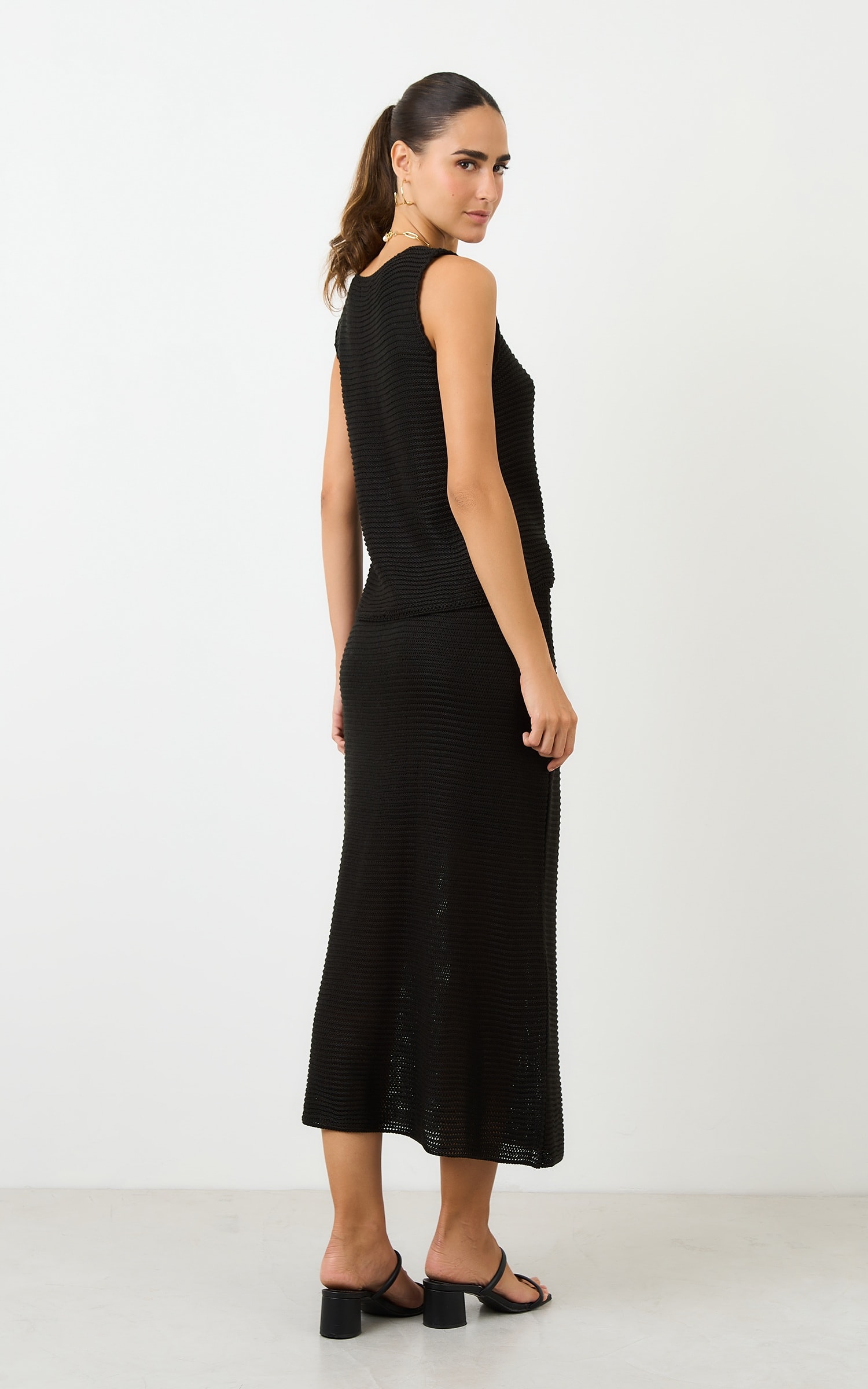 Saia Midi Nervuras Preto