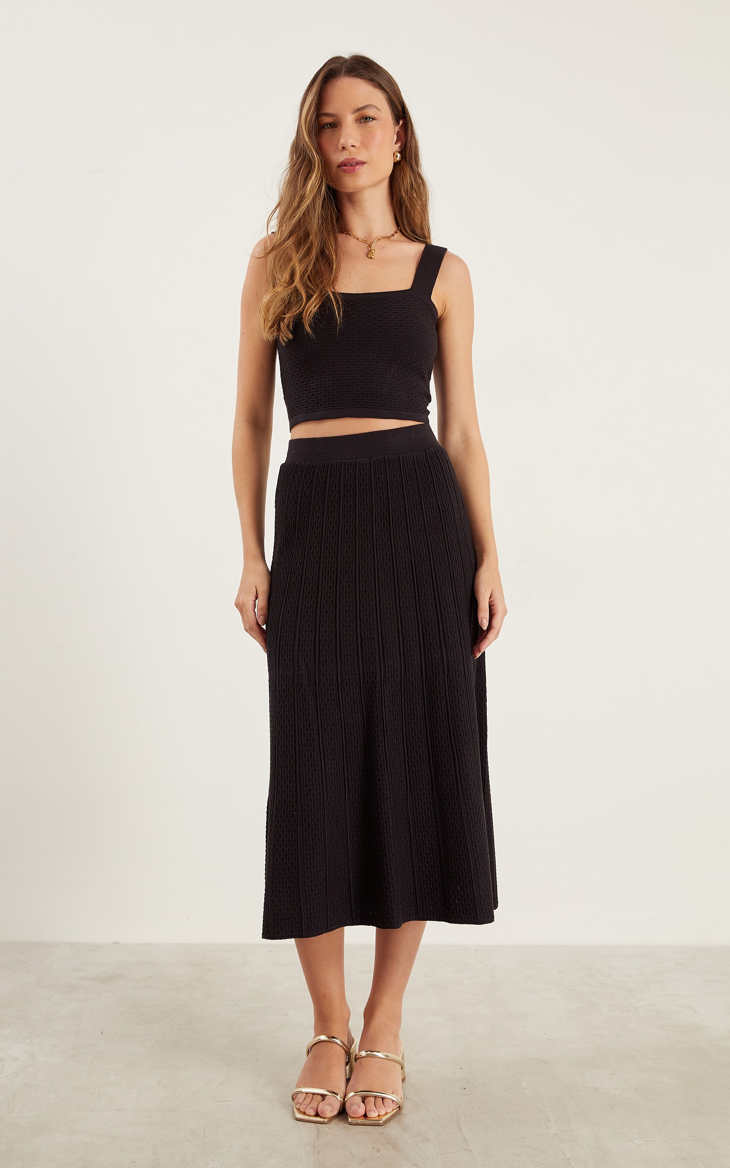 Saia Midi Texturas Preto