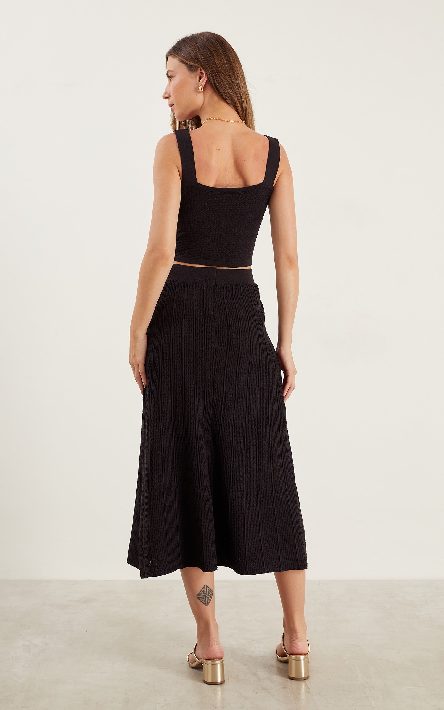 Saia Midi Texturas Preto