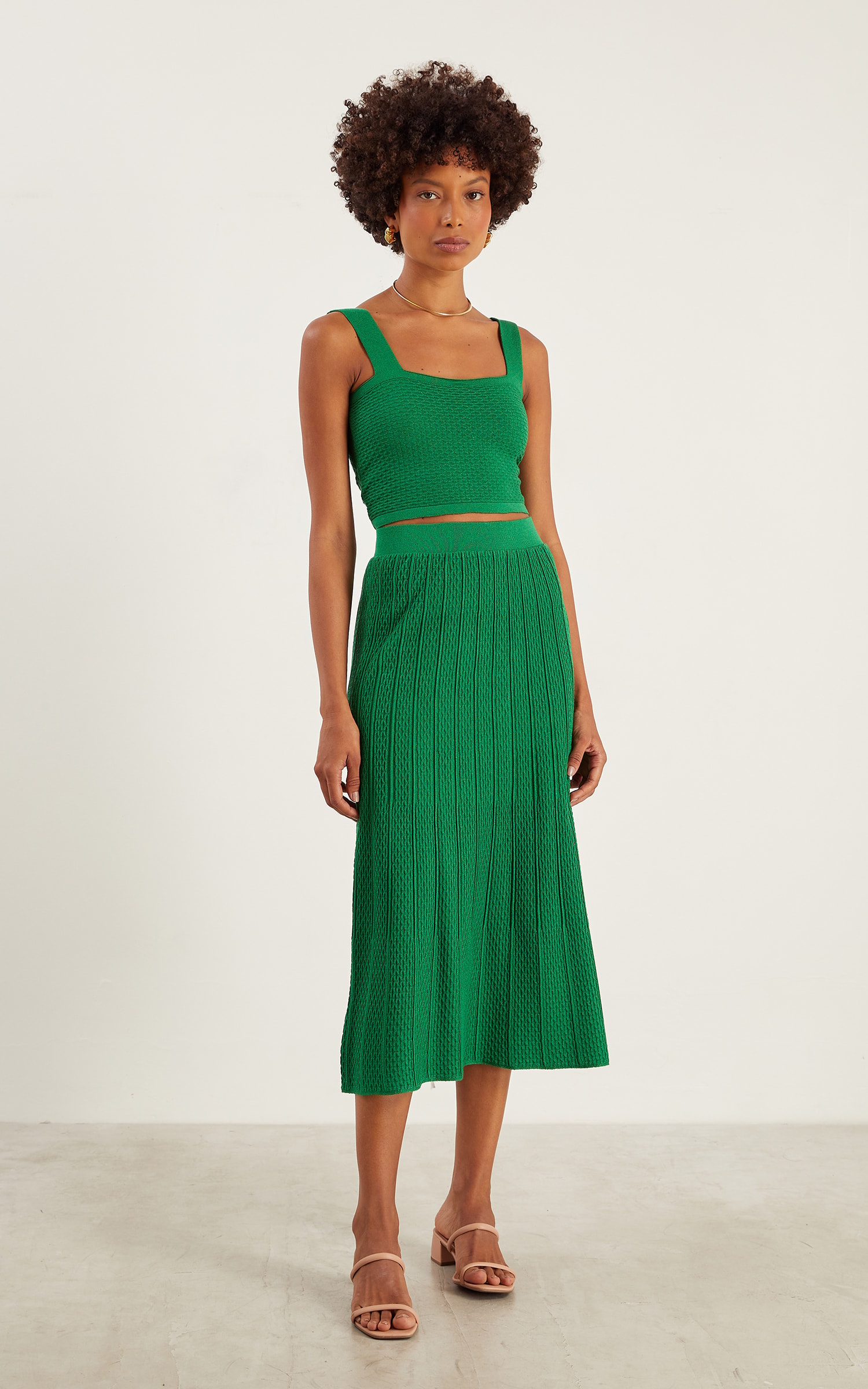 Saia Midi Texturas Verde Bandeira