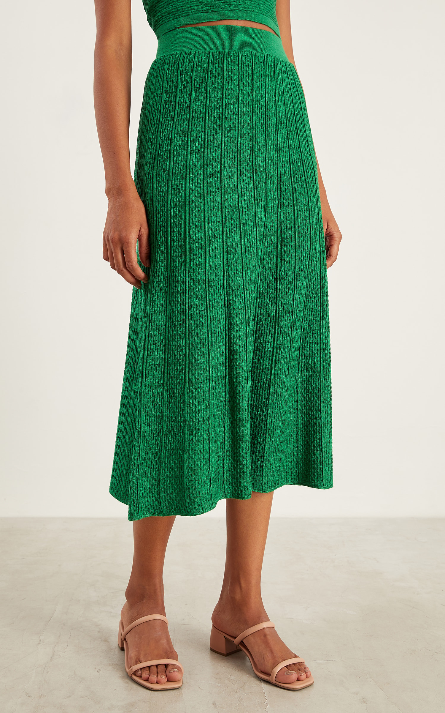Saia Midi Texturas Verde Bandeira