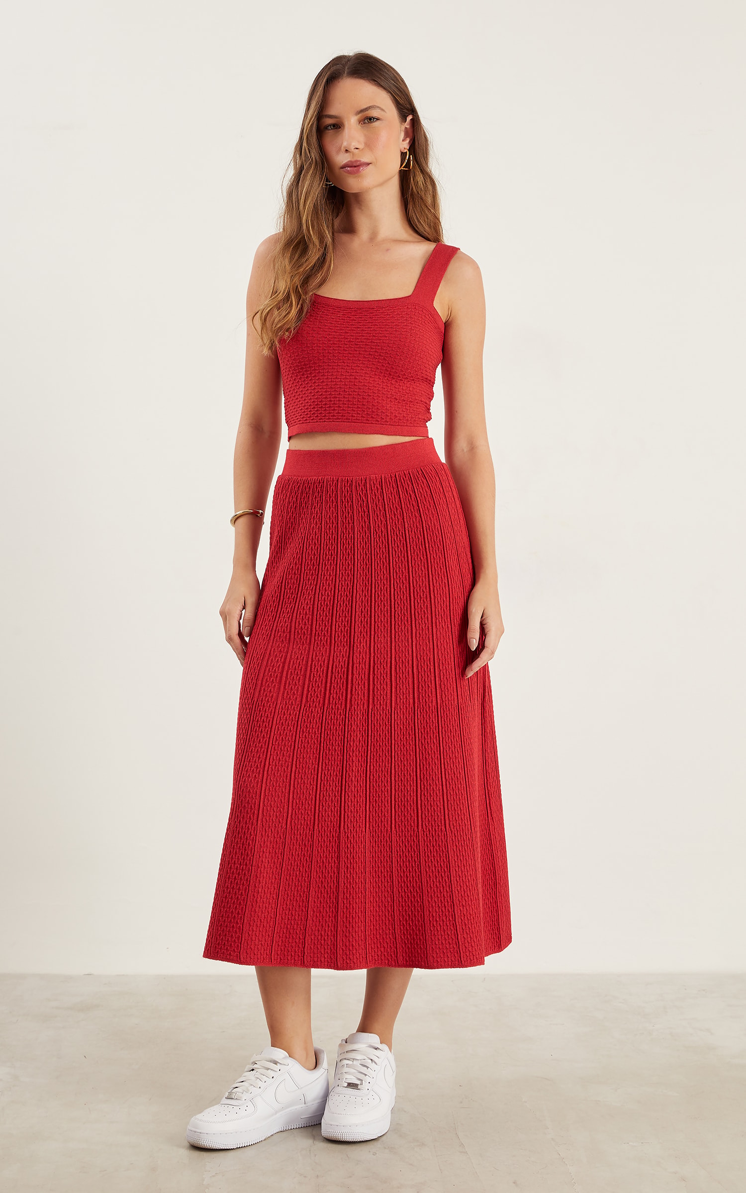 Saia Midi Texturas Vermelho