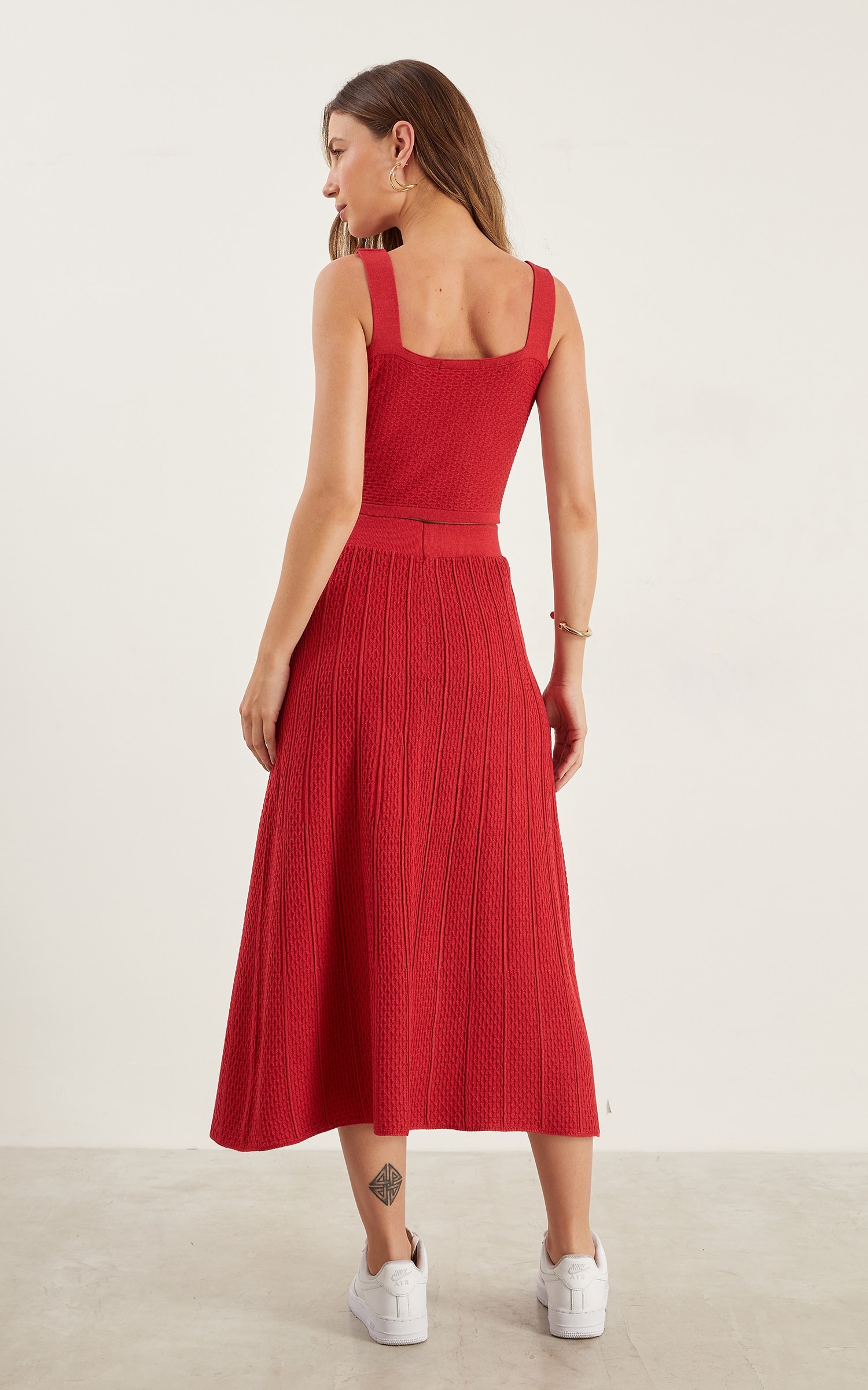 Saia Midi Texturas Vermelho